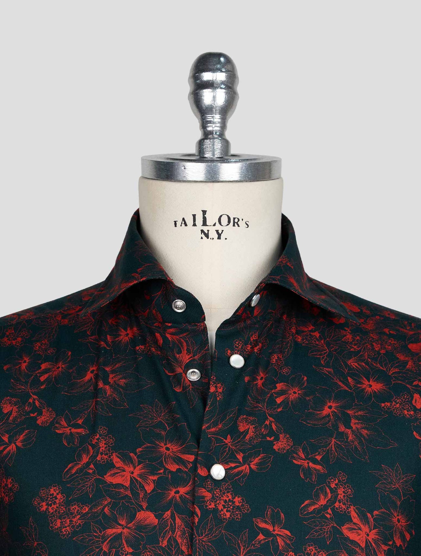 KITON DARK GREEN RED COTTON SHIRT