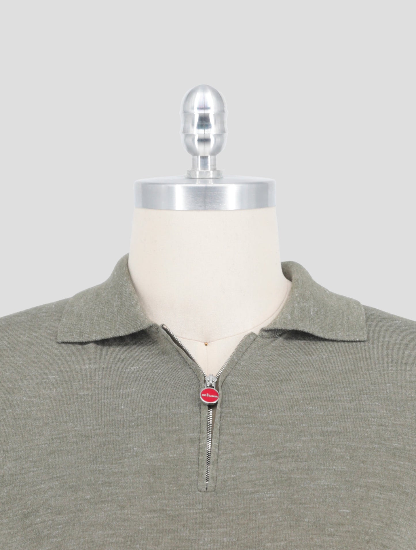 Kiton Green Silk Cashmere Linen Polo Half Zip
