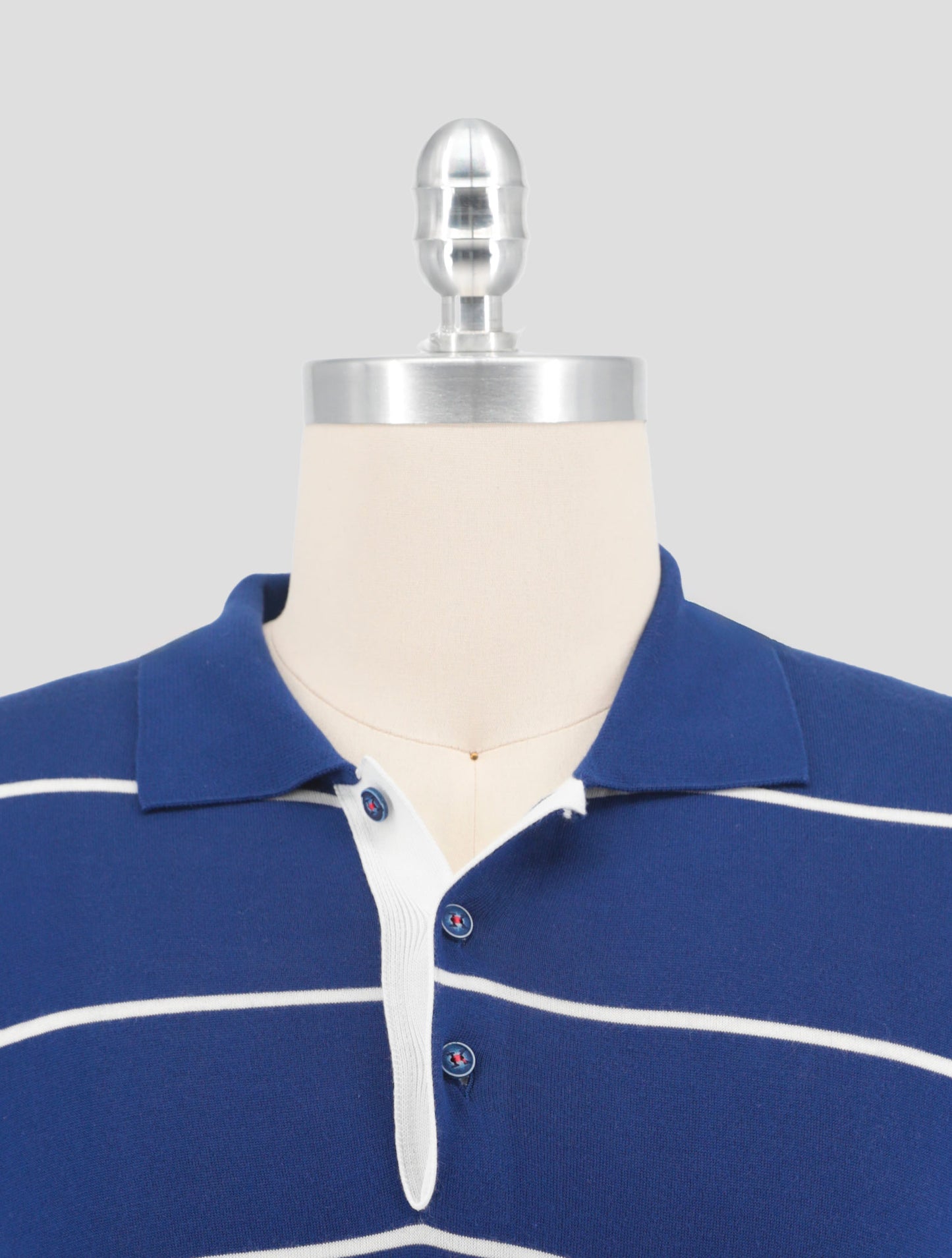 Kiton Blue White Cotton Polo