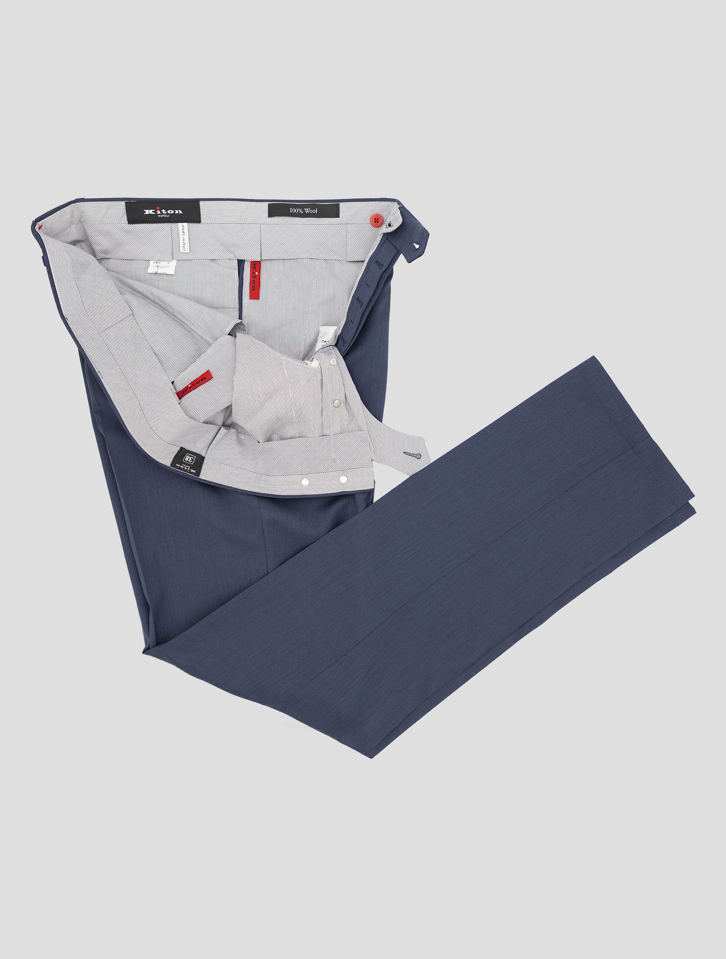 Kiton Blue Virgin Wool Dress Pants