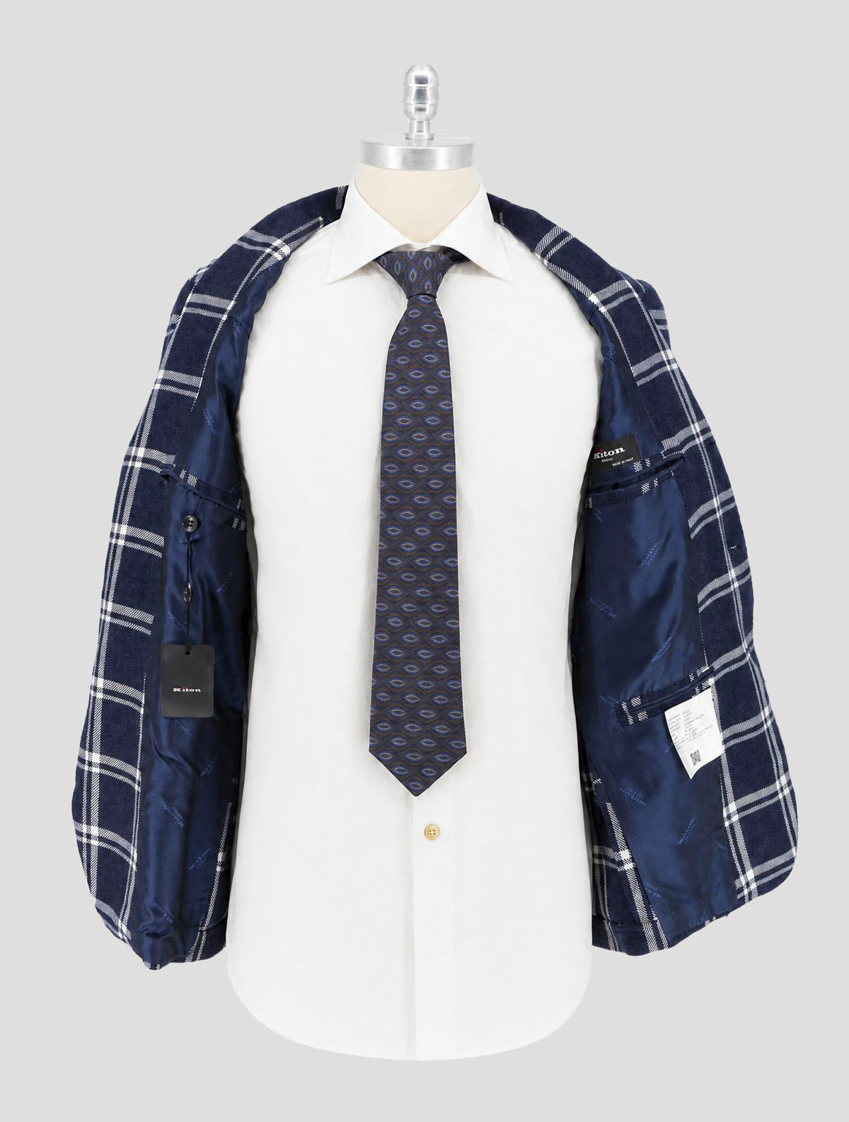 Kiton Blue White Linen Cashmere Blazer