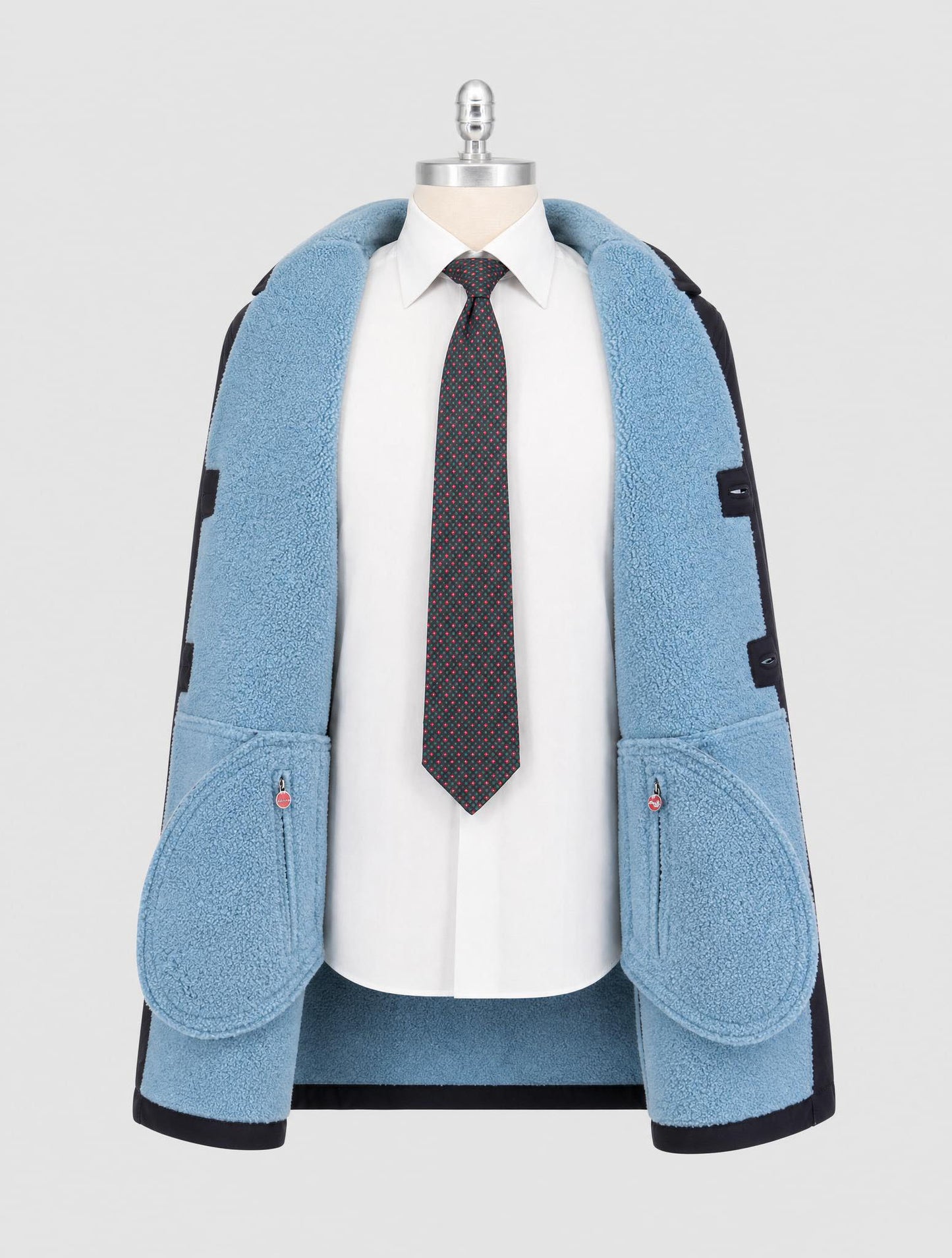Kiton Blue Leather Shearling Coat
