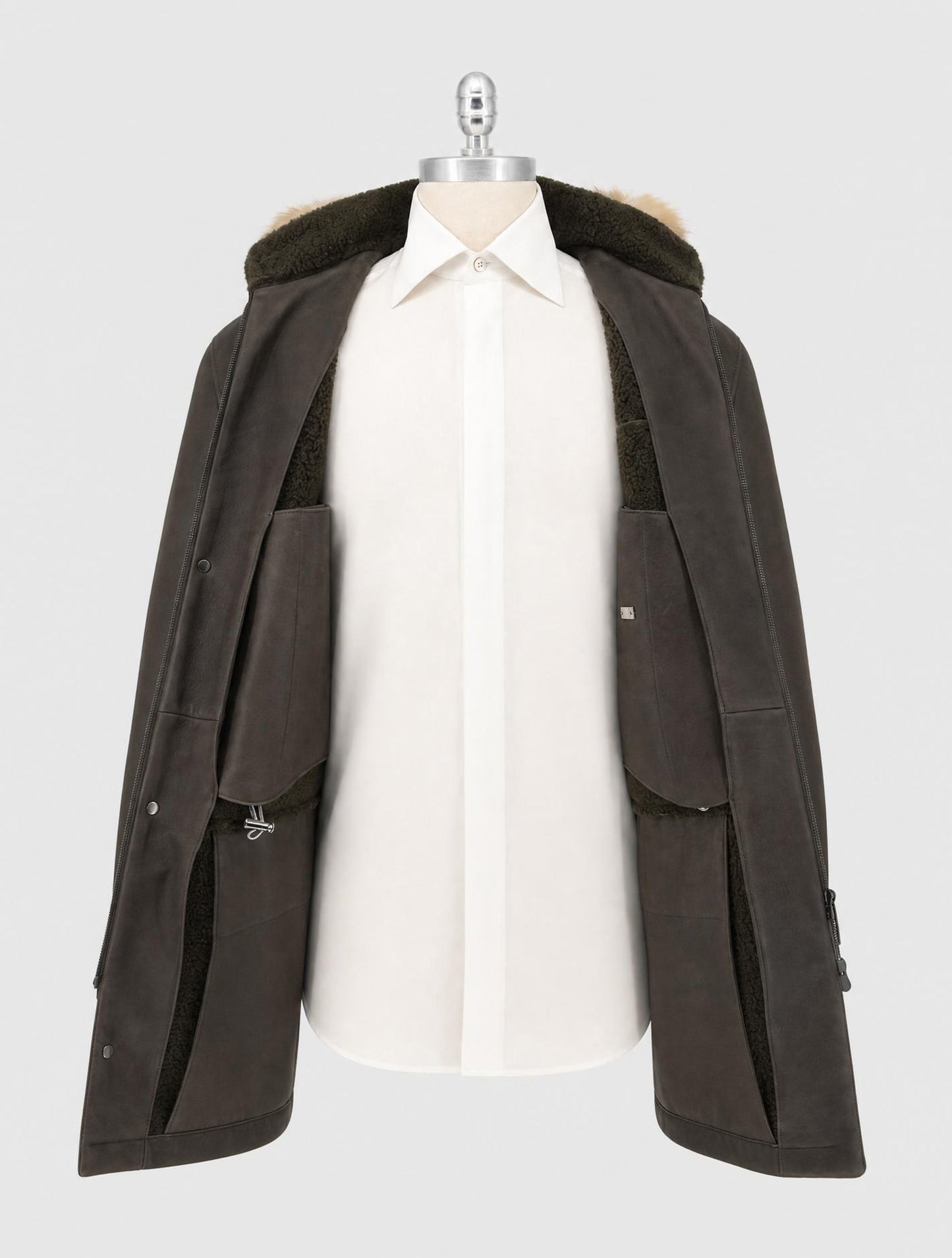 Kiton Green Leather Shearling Murmasky Fur Coat