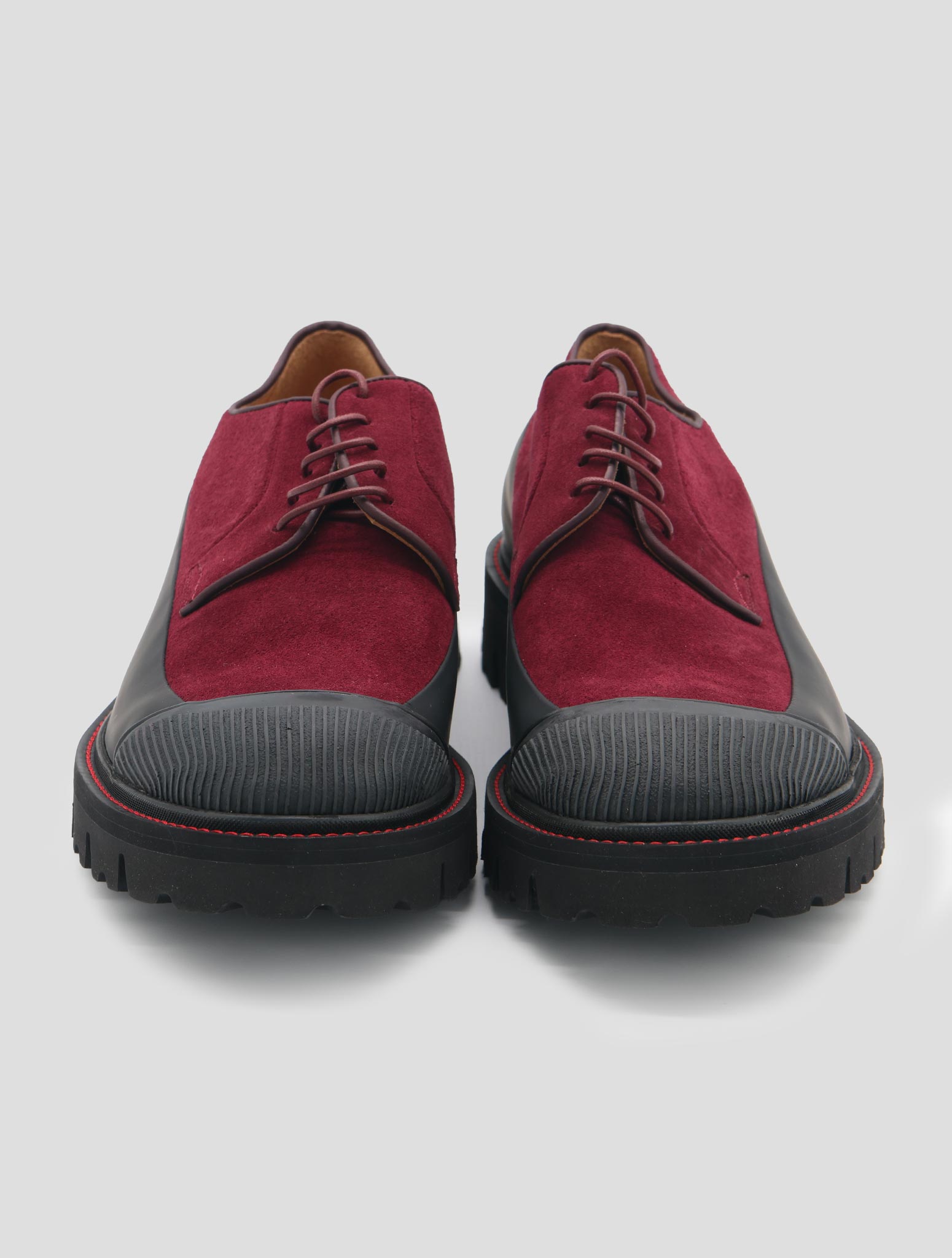 Kiton Burgundy Black Leather Suede Shoes