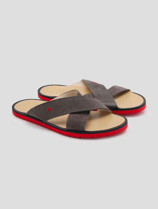 Kiton Beige Gray Leather Leather Suede Sandals
