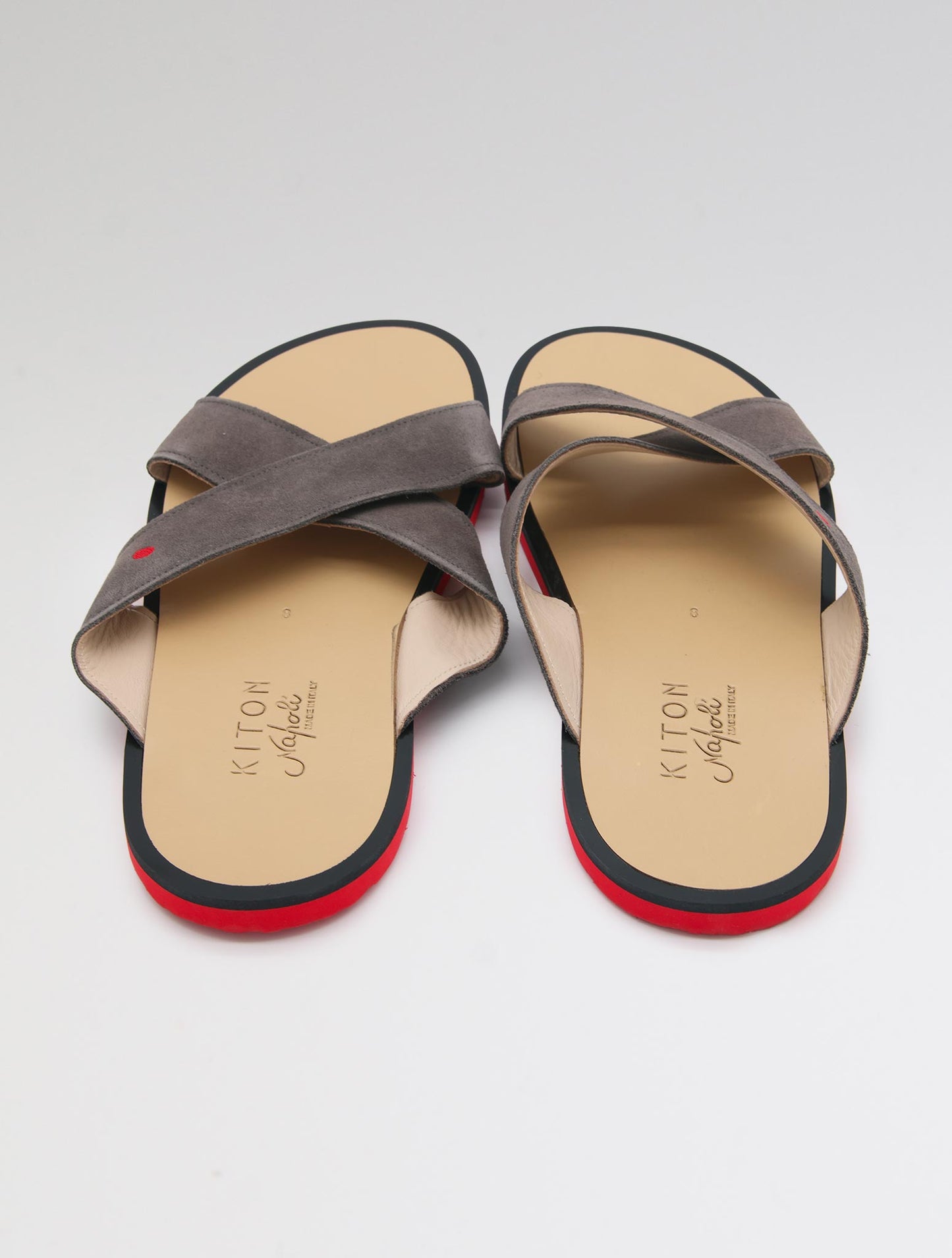 Kiton Beige Gray Leather Leather Suede Sandals