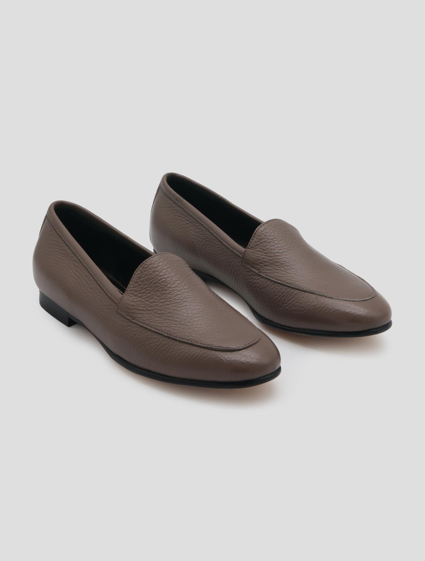 Kiton Taupe Leather Loafers Women