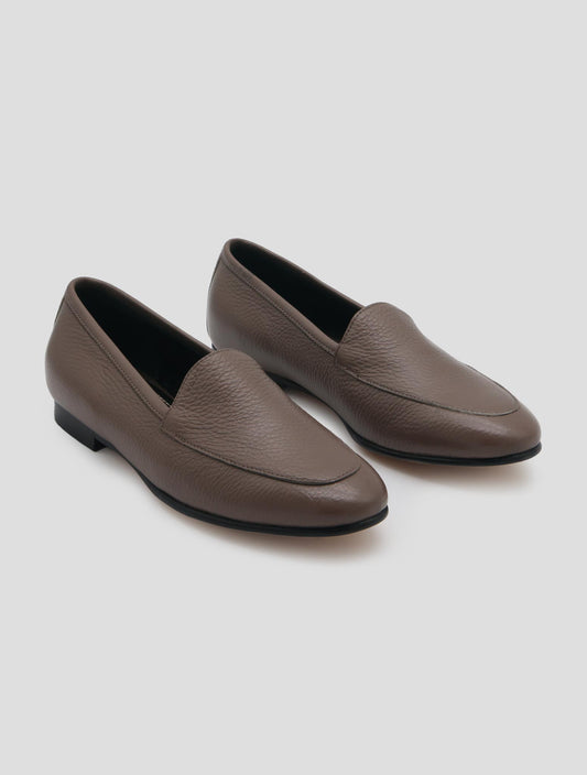 Kiton Taupe Leather Loafers Women