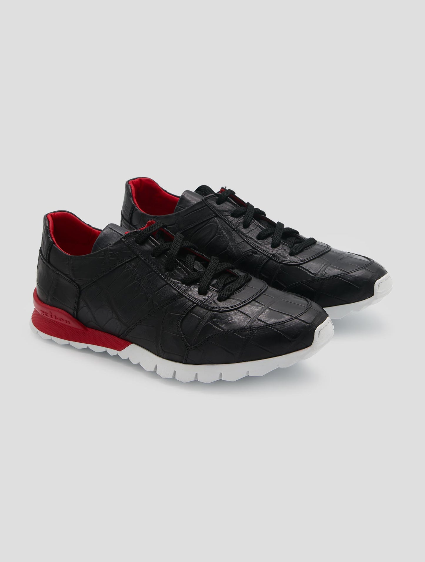 Kiton Black Leather Crocodile Sneakers