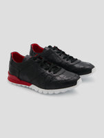 Kiton Black Leather Crocodile Sneakers
