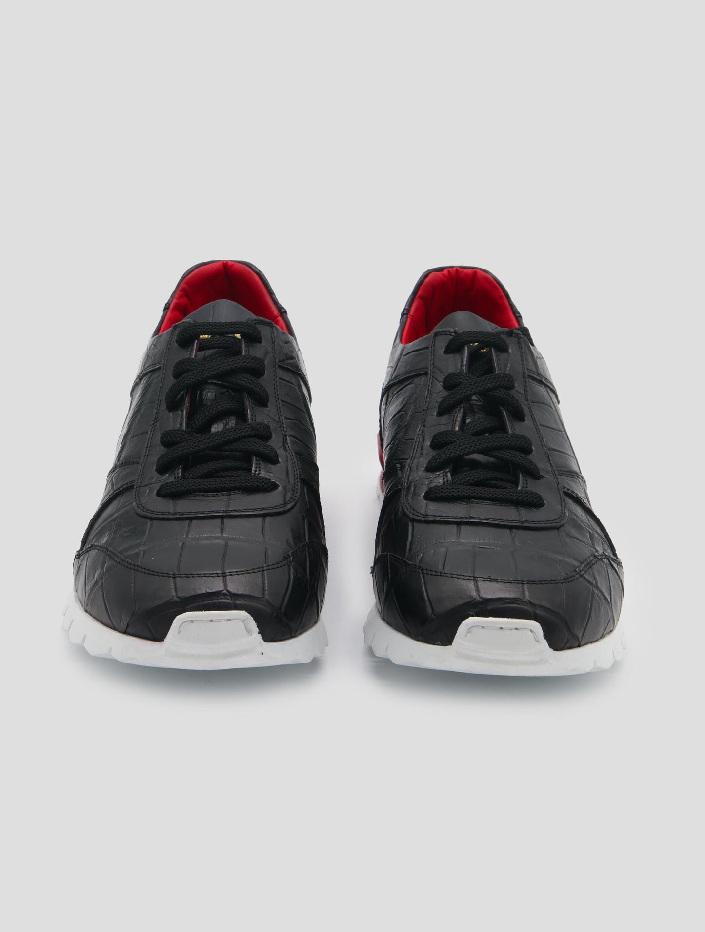 Kiton Black Leather Crocodile Sneakers