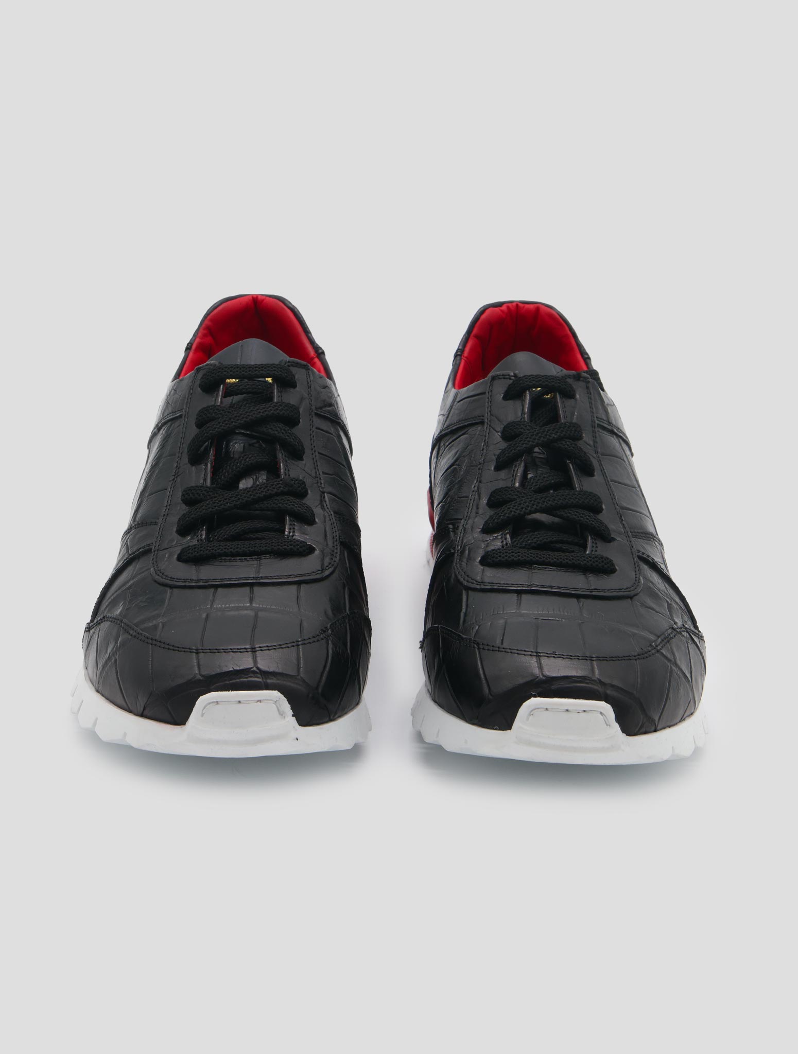 Kiton Black Leather Crocodile Sneakers