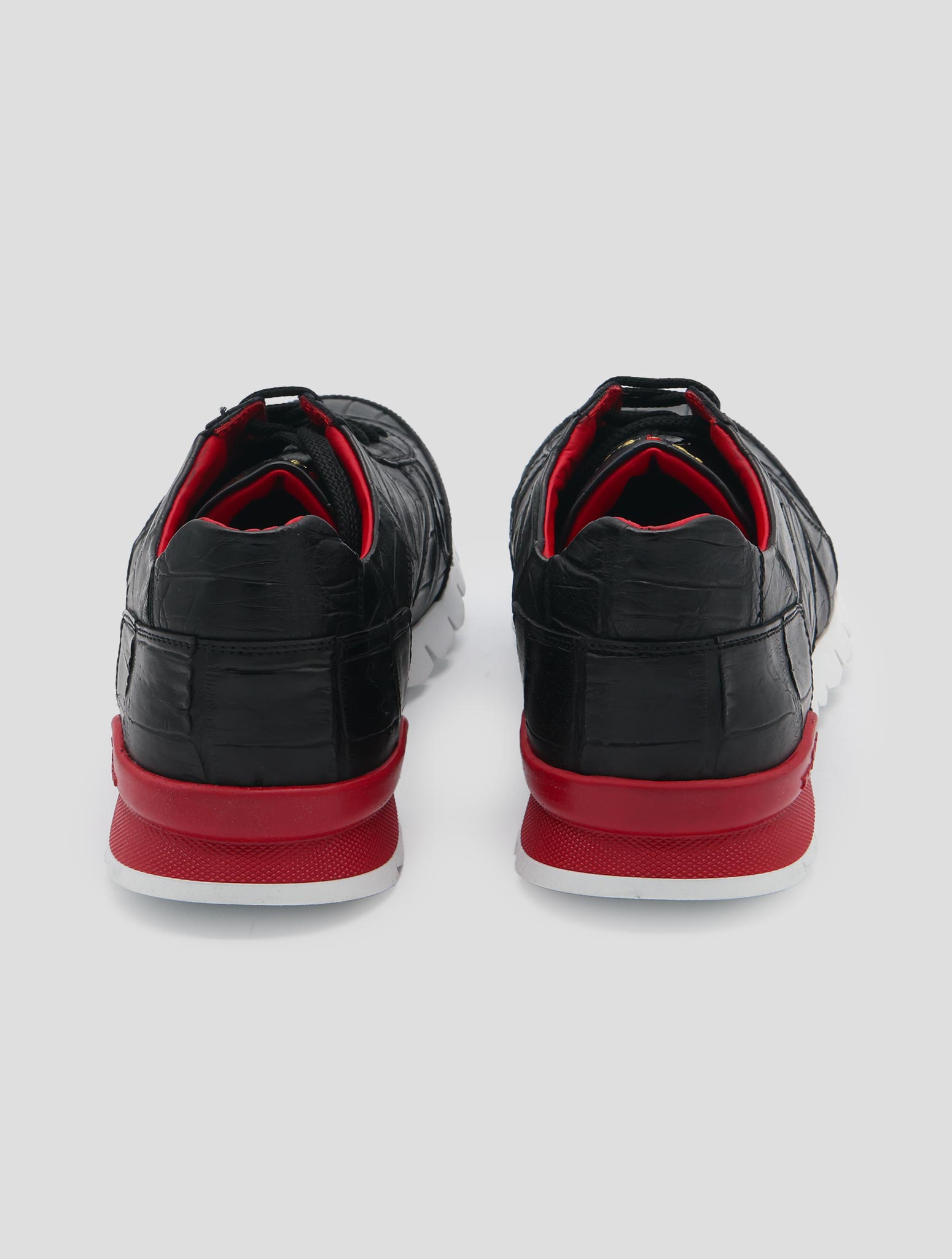 Kiton Black Leather Crocodile Sneakers