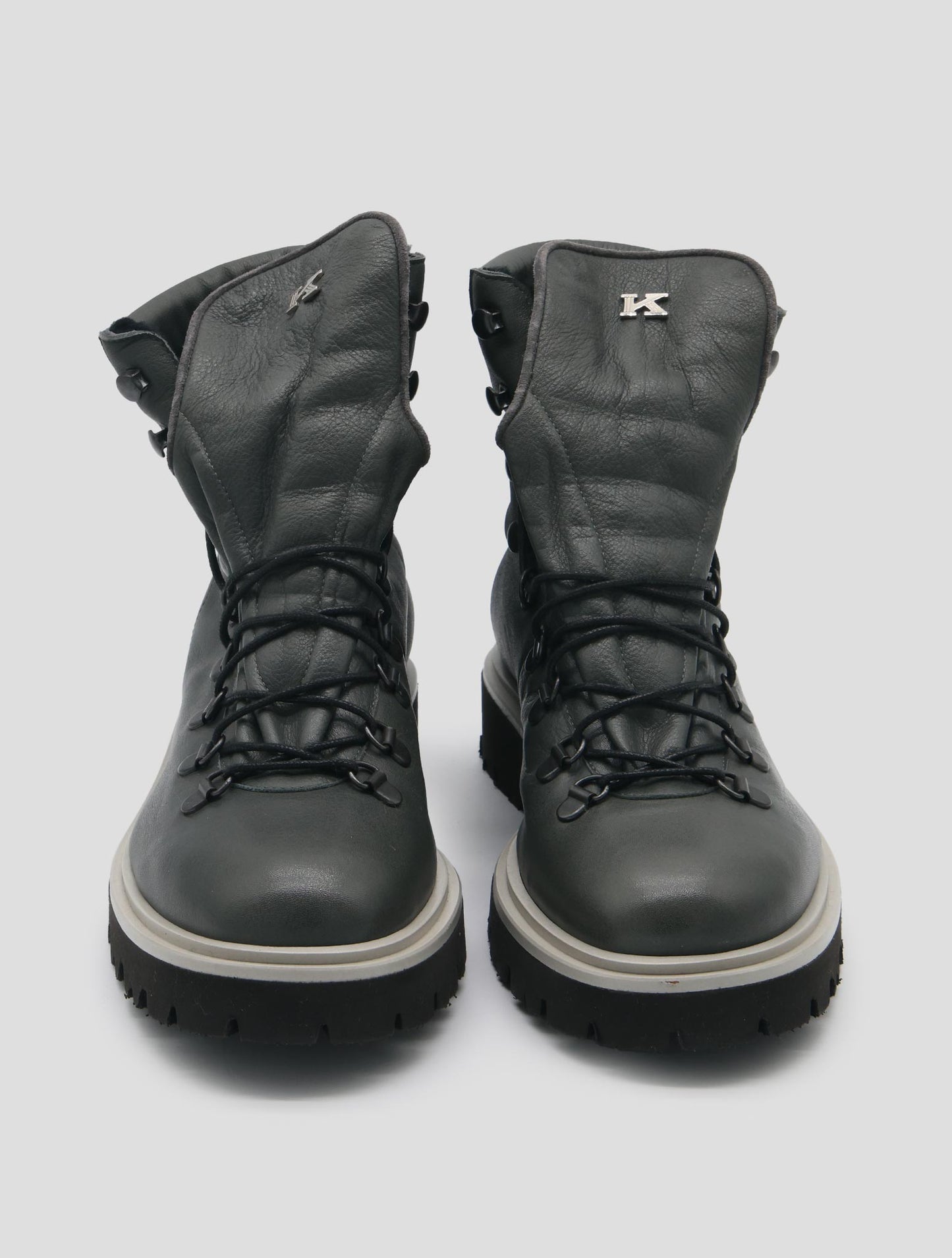 Kiton Gray Leather Fur  Boots Women
