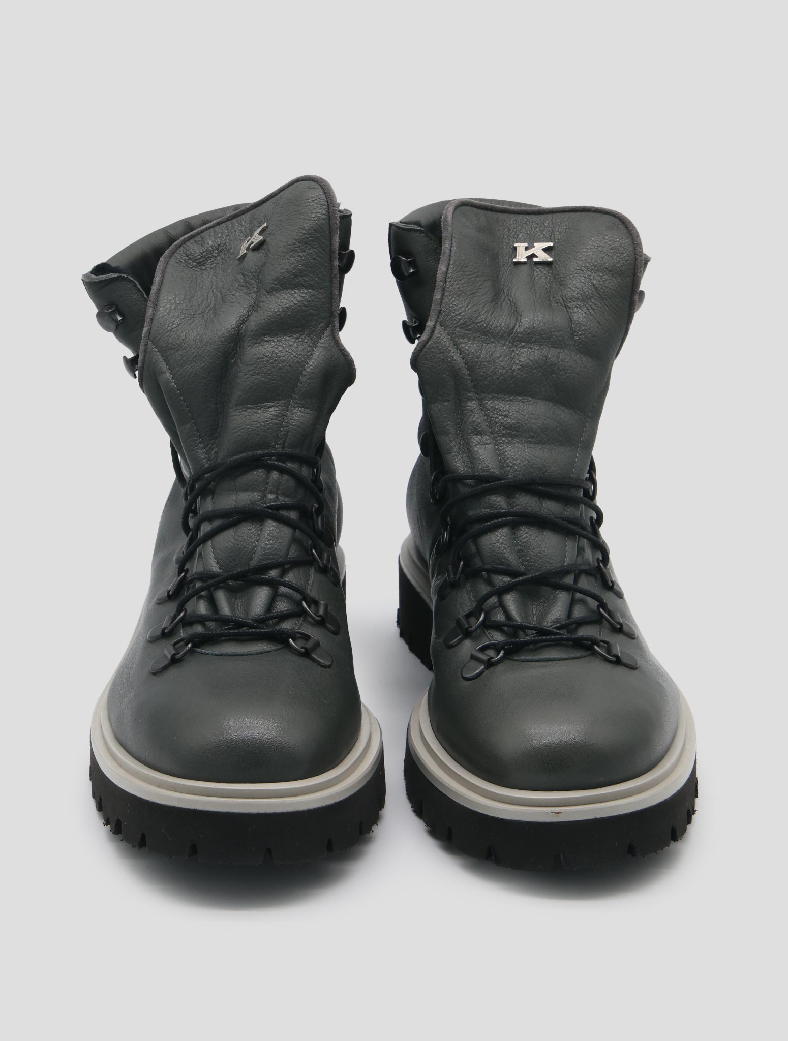 Kiton Gray Leather Fur  Boots Women