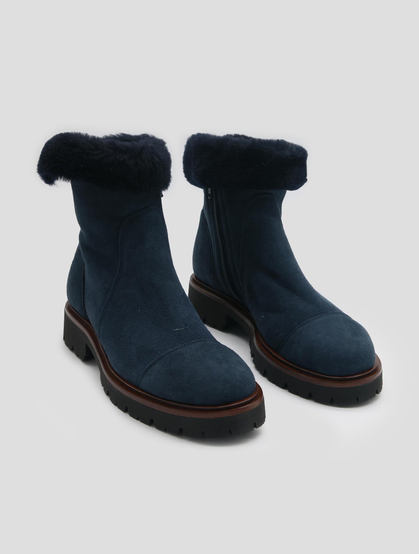Kiton Blue Leather Shearling Boots Women