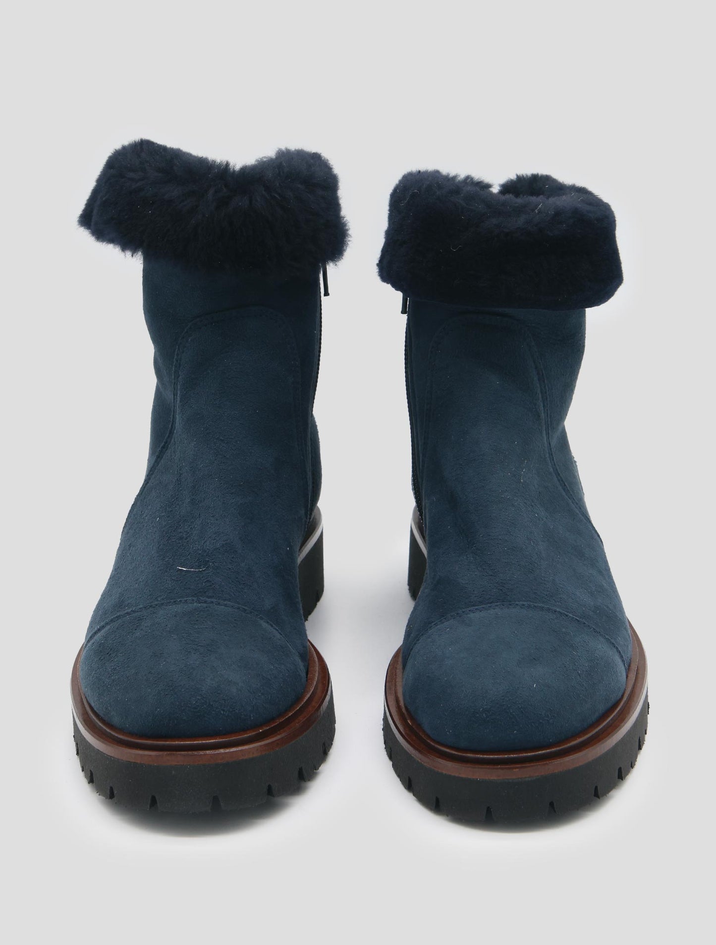 Kiton Blue Leather Shearling Boots Women