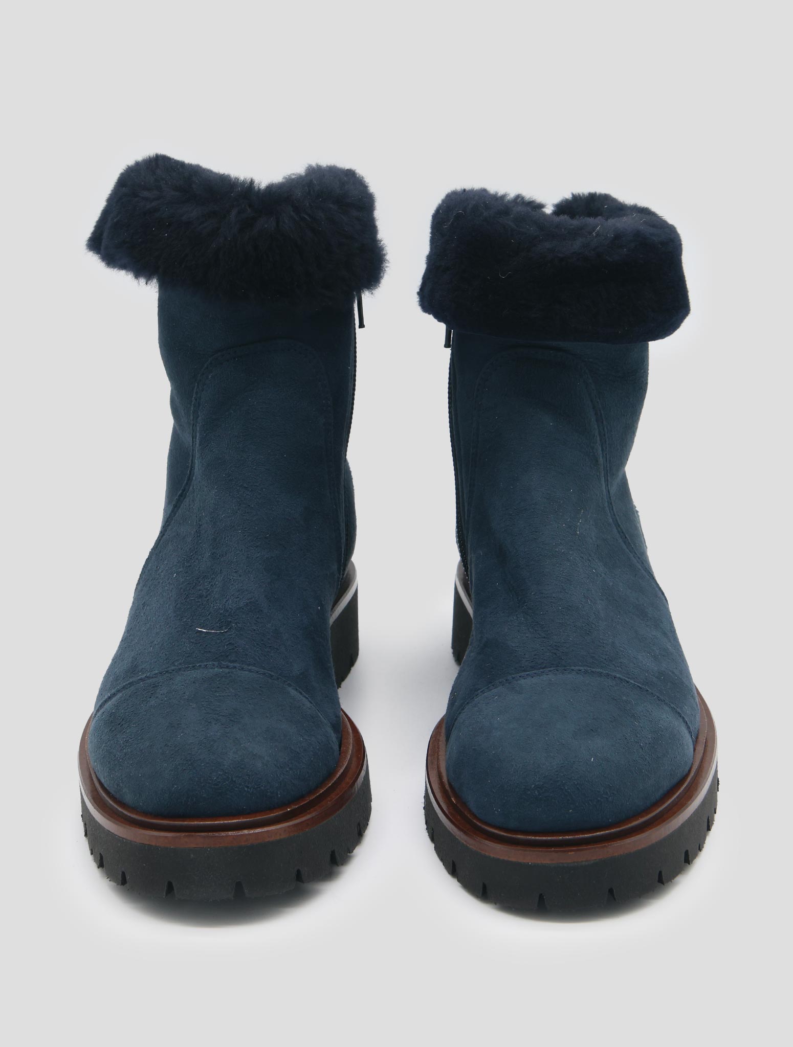 Kiton Blue Leather Shearling Boots Women