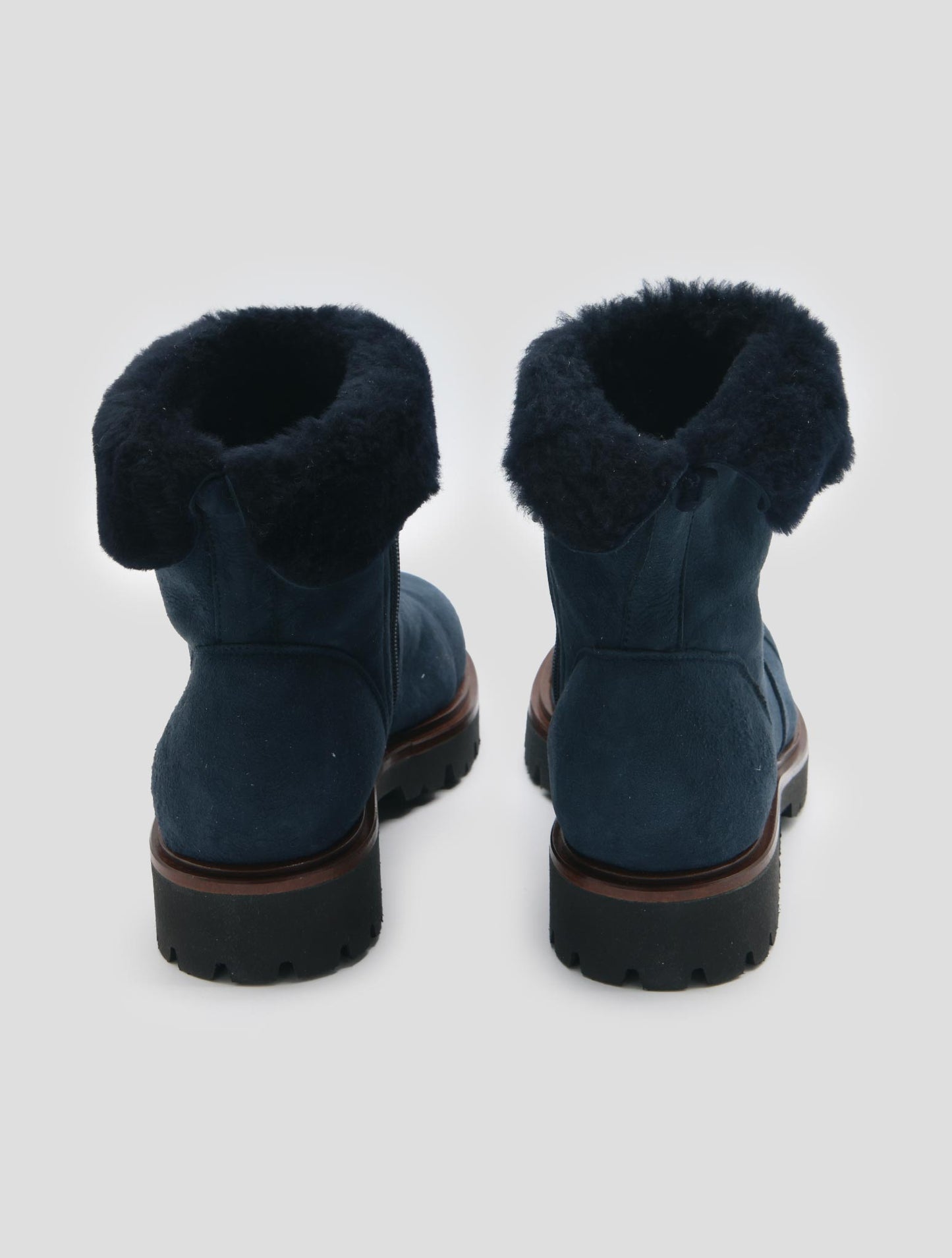 Kiton Blue Leather Shearling Boots Women