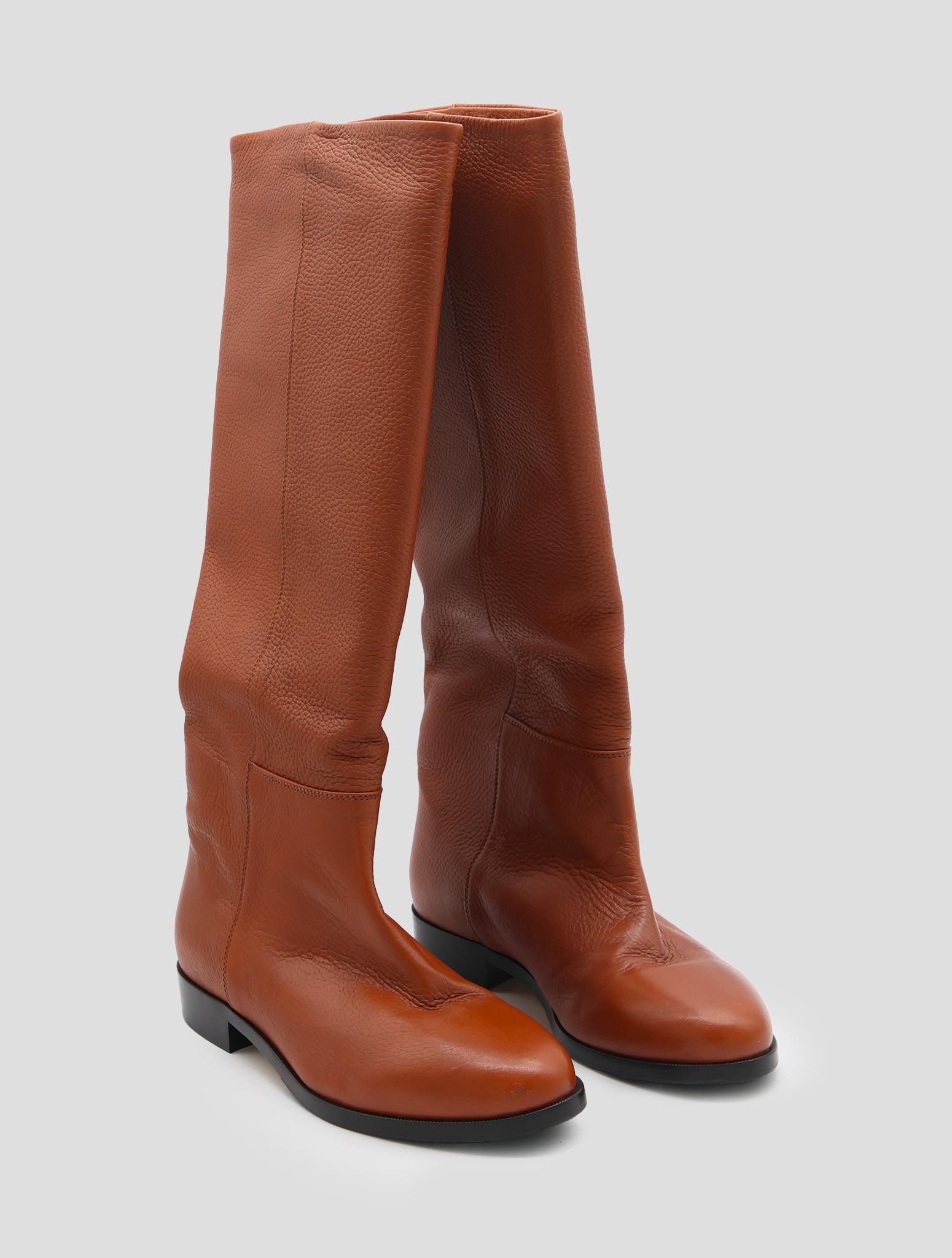 Kiton Brown Leather Deer Long Boots Women