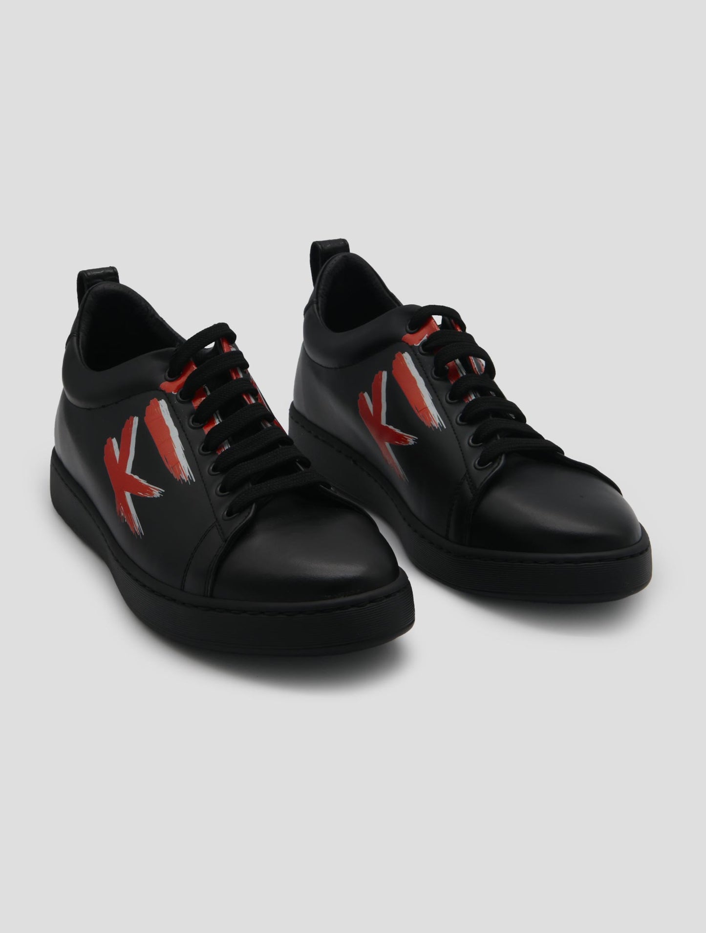 Kiton Black Leather Leather Crocodile Sneakers