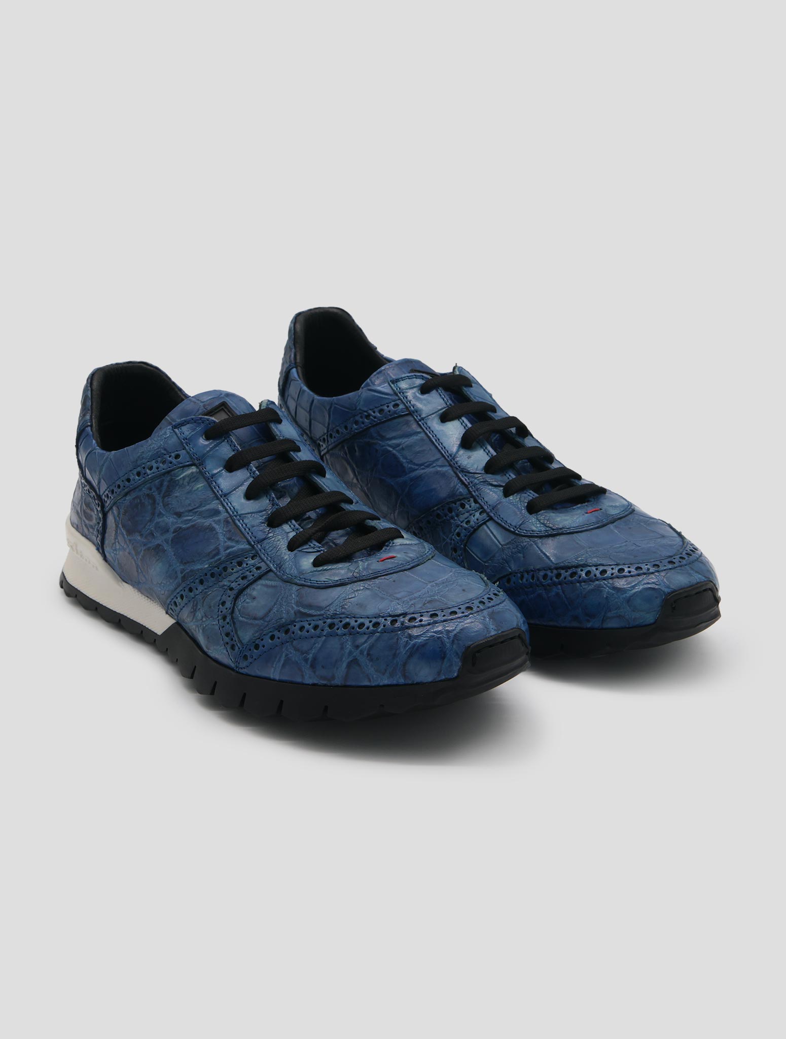 Kiton Blue Leather Crocodile Sneakers