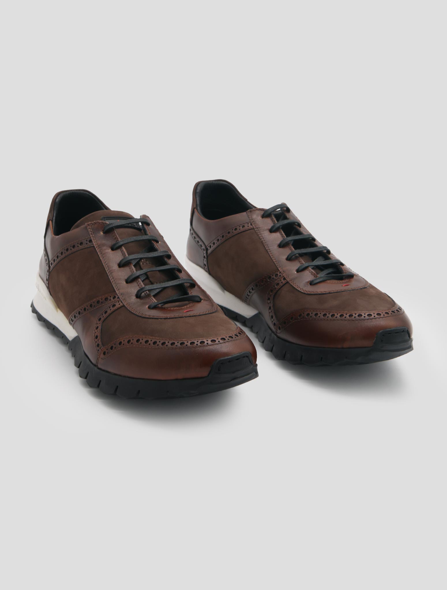 Kiton Brown Leather Leather Suede Sneakers