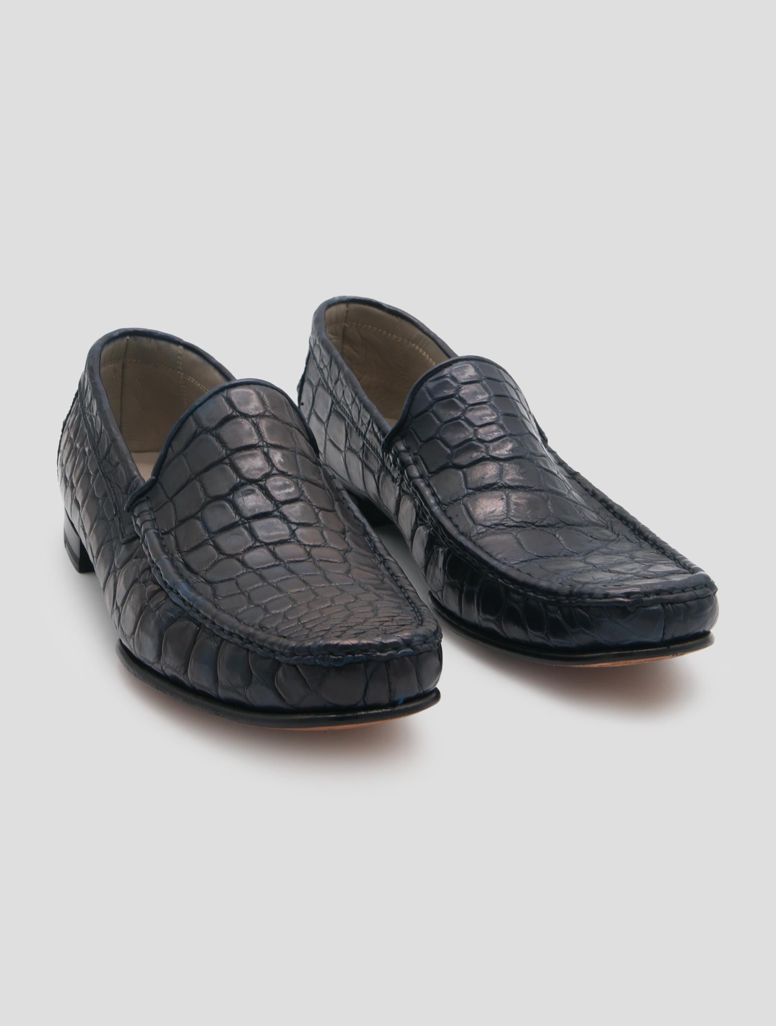 Kiton Blue Leather Crocodile Dress Shoes