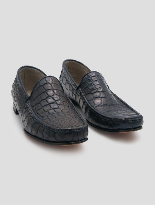 Kiton Blue Leather Crocodile Dress Shoes