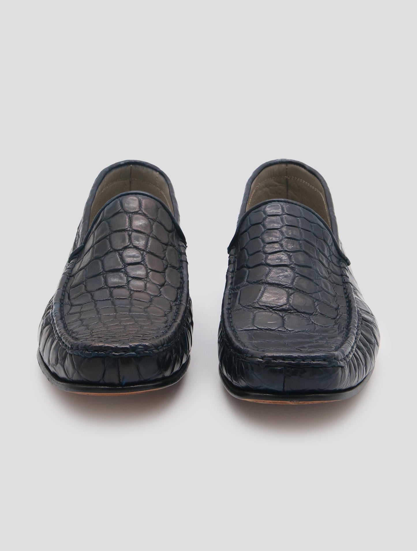 Kiton Blue Leather Crocodile Dress Shoes