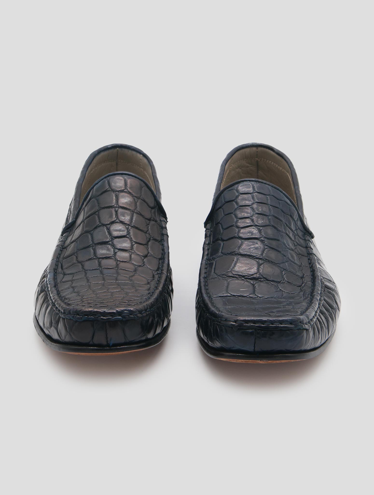 Kiton Blue Leather Crocodile Dress Shoes