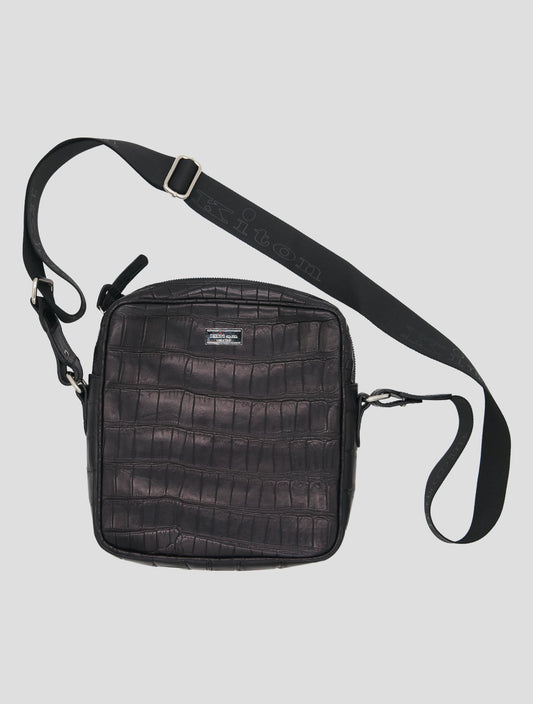 Kiton Black Leather Crocodile Purse Bag