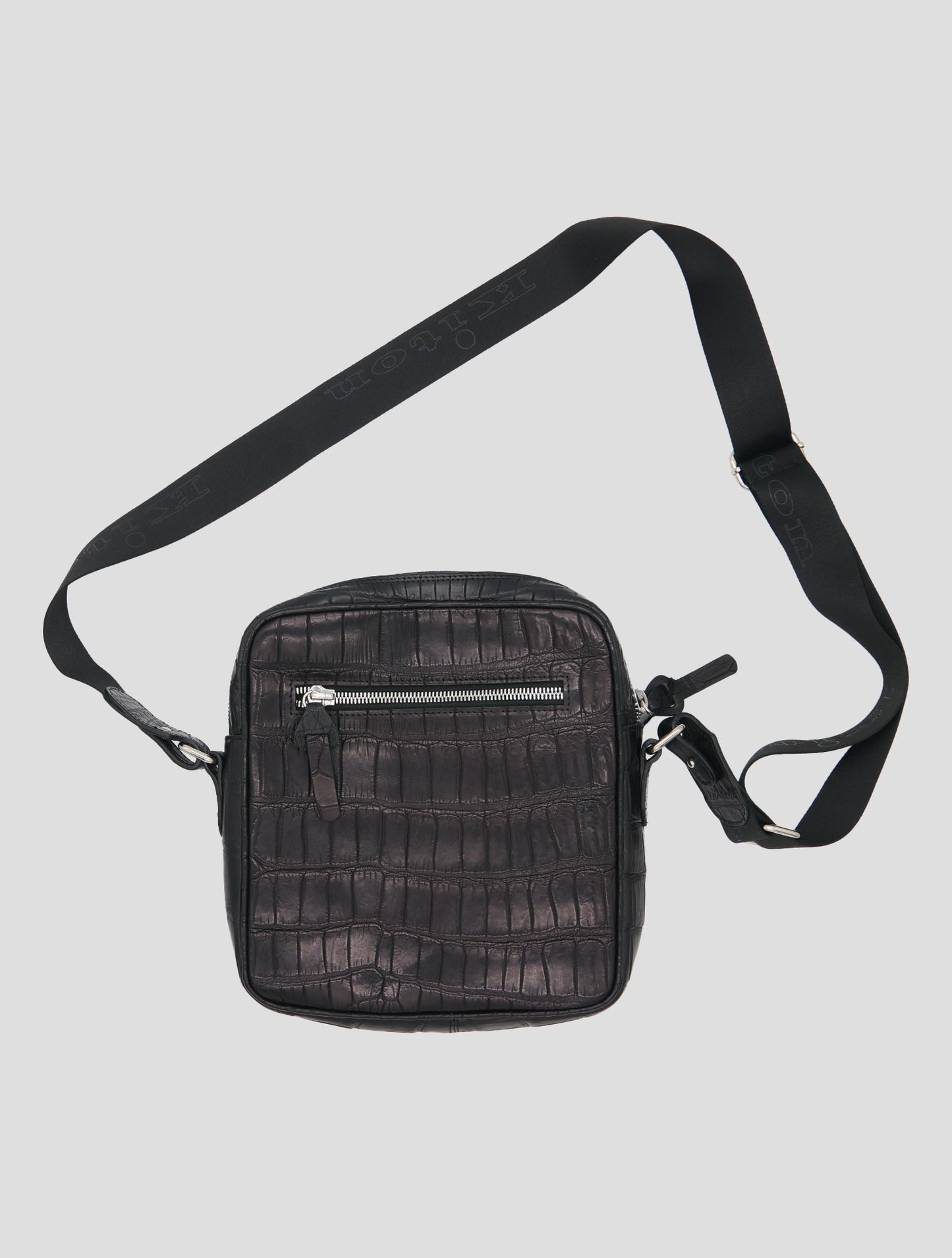 Kiton Black Leather Crocodile Purse Bag