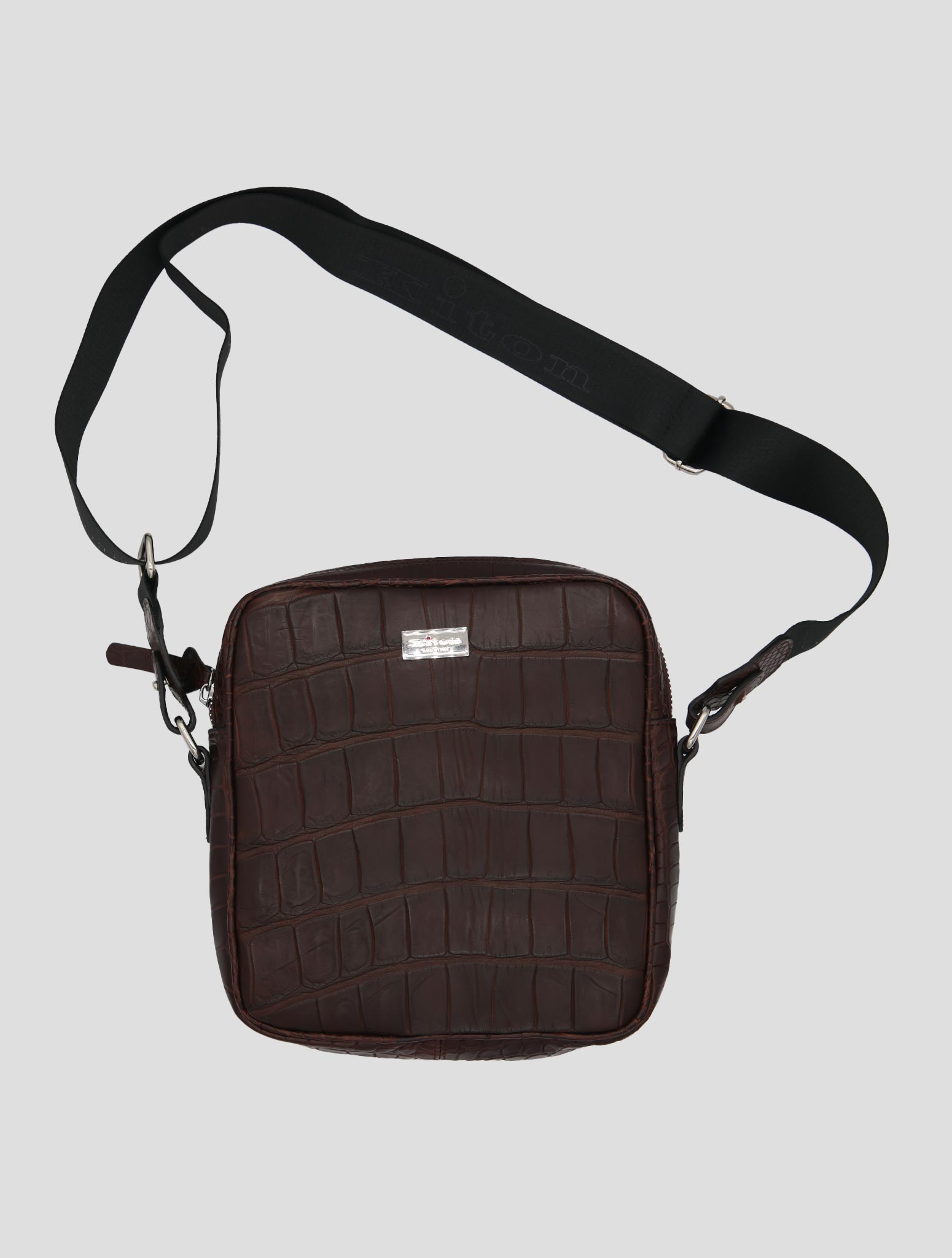 Kiton Brown Leather Crocodile Purse Bag