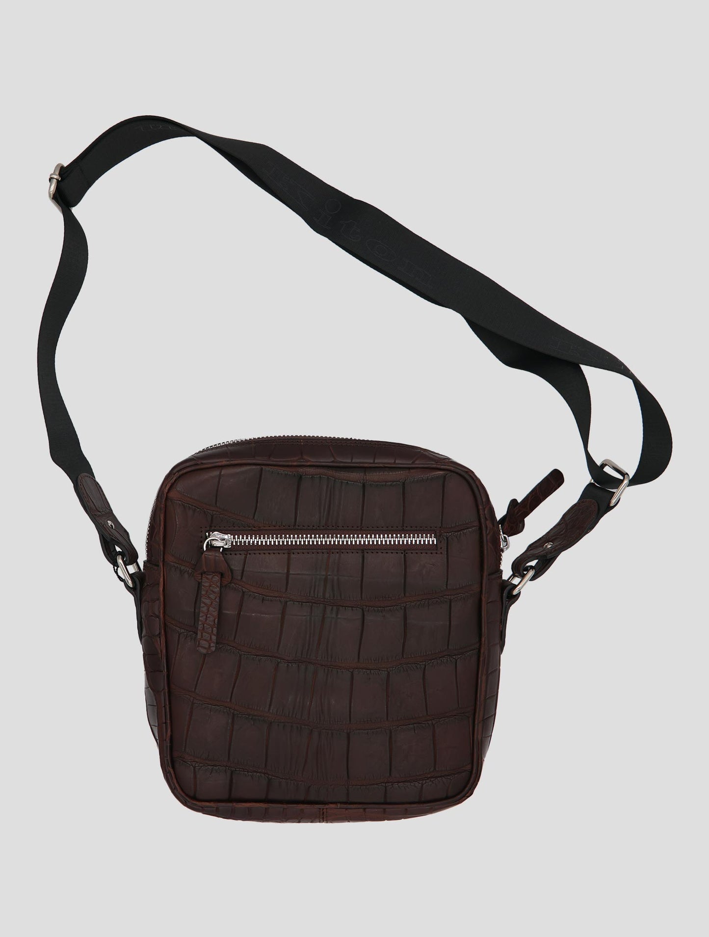 Kiton Brown Leather Crocodile Purse Bag