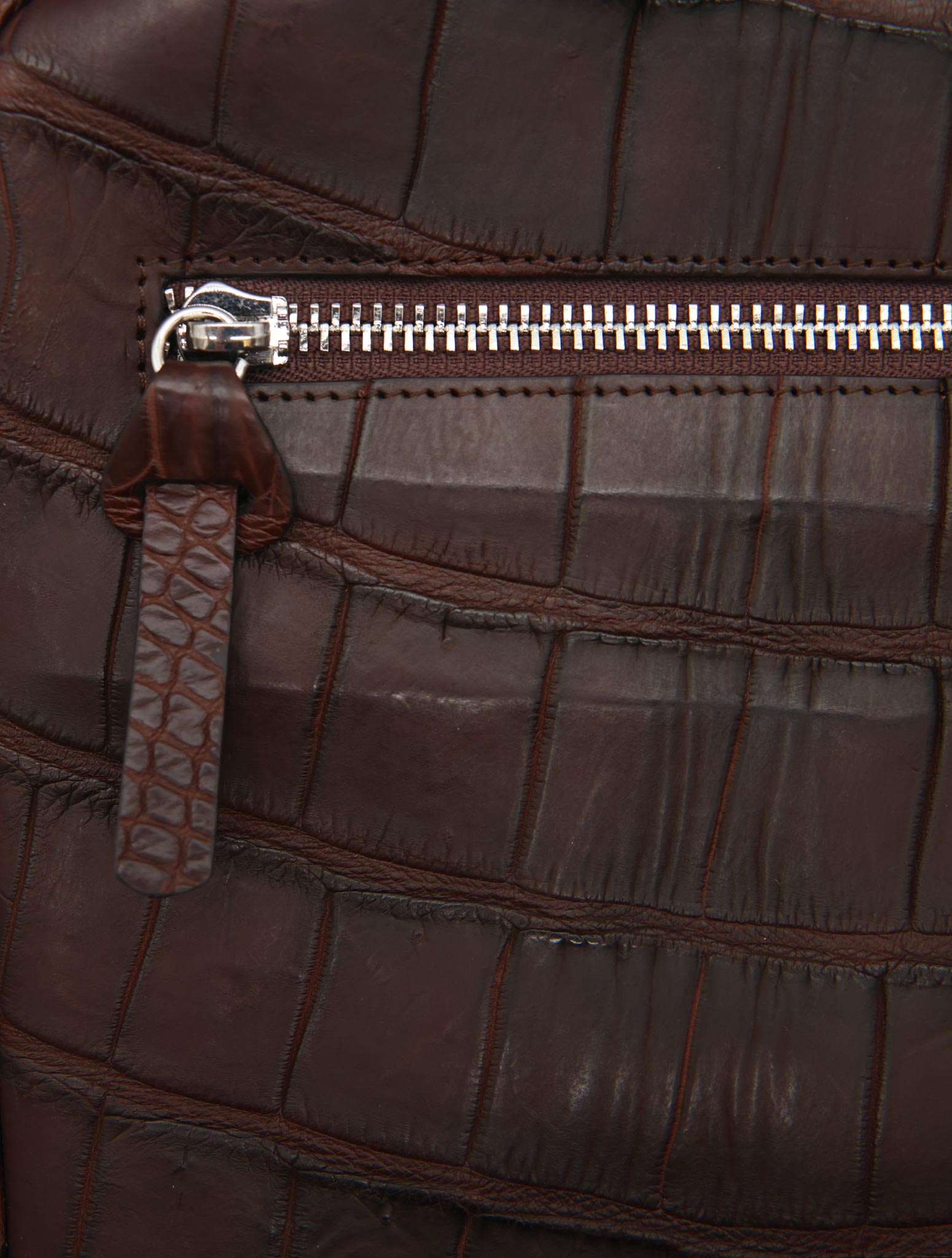 Kiton Brown Leather Crocodile Purse Bag