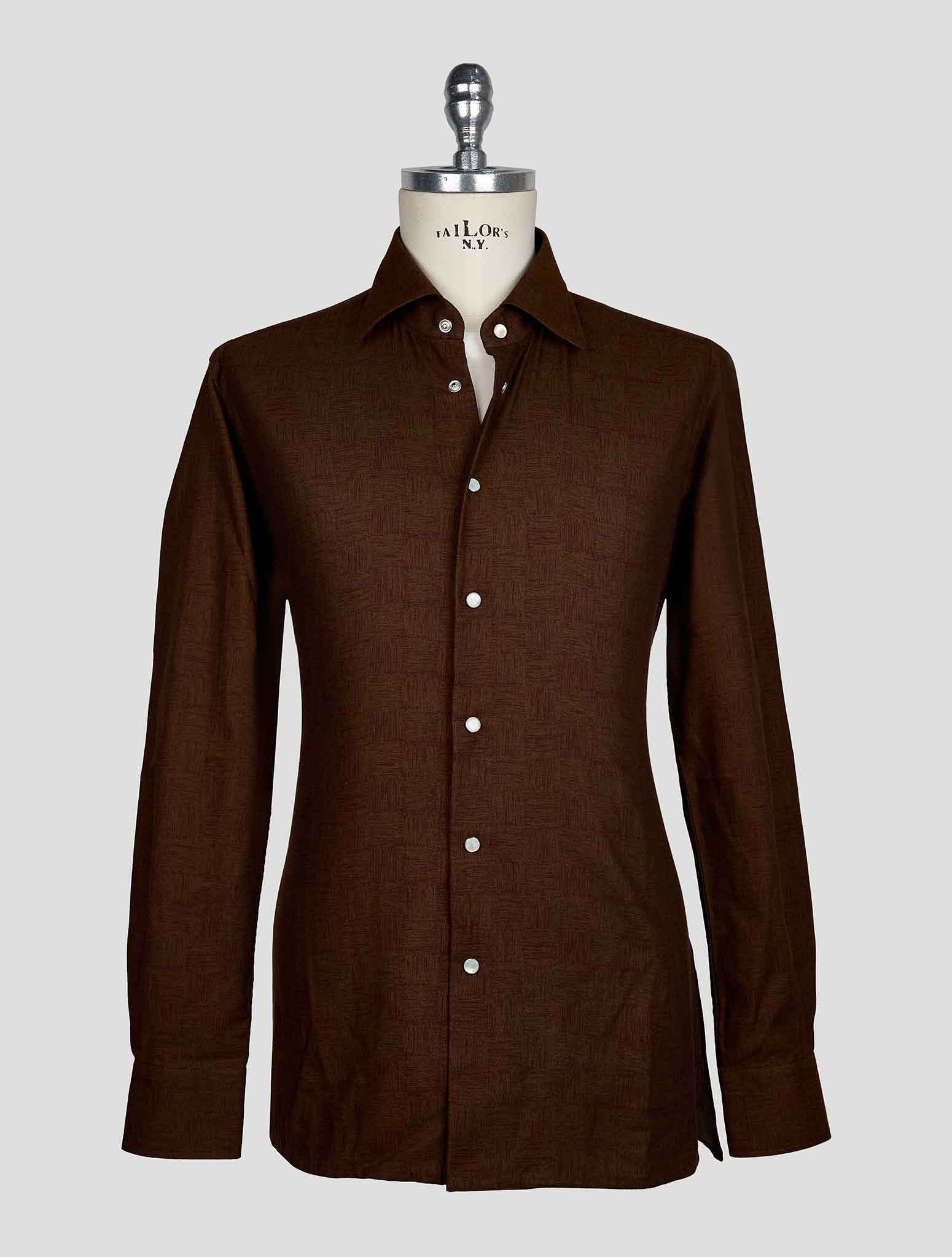 KITON BROWN COTTON SHIRT
