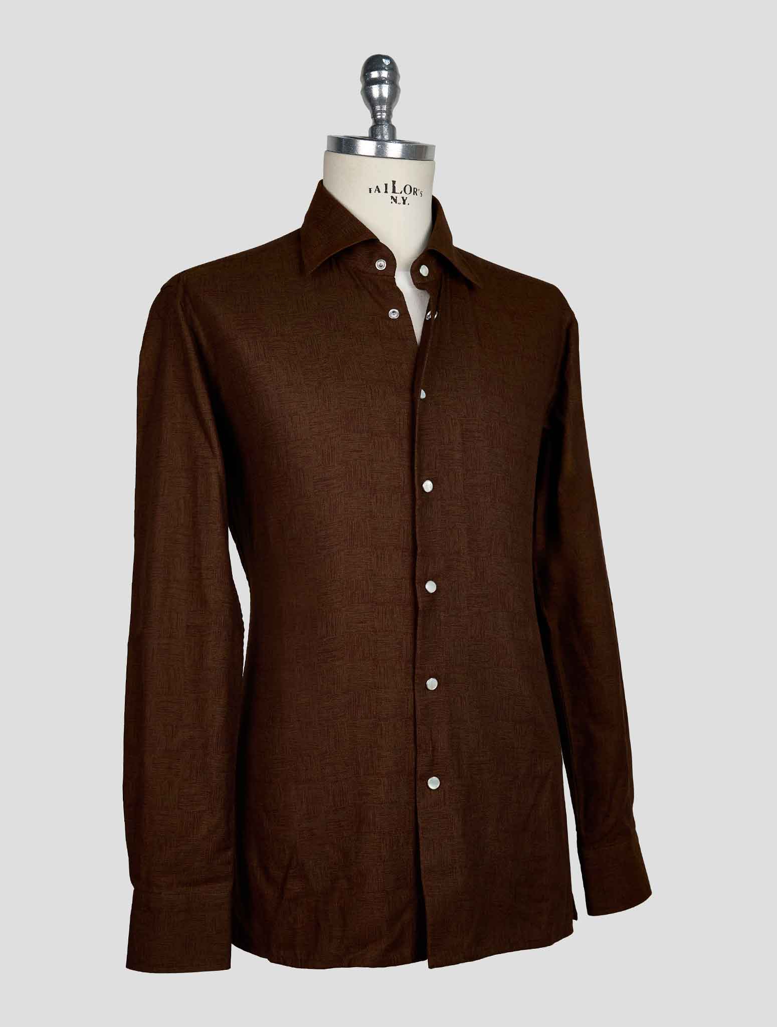 KITON BROWN COTTON SHIRT