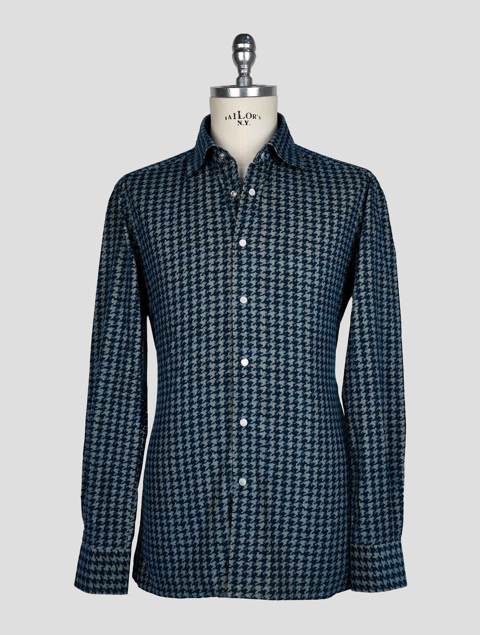 KITON BLUE BEIGE COTTON SHIRT