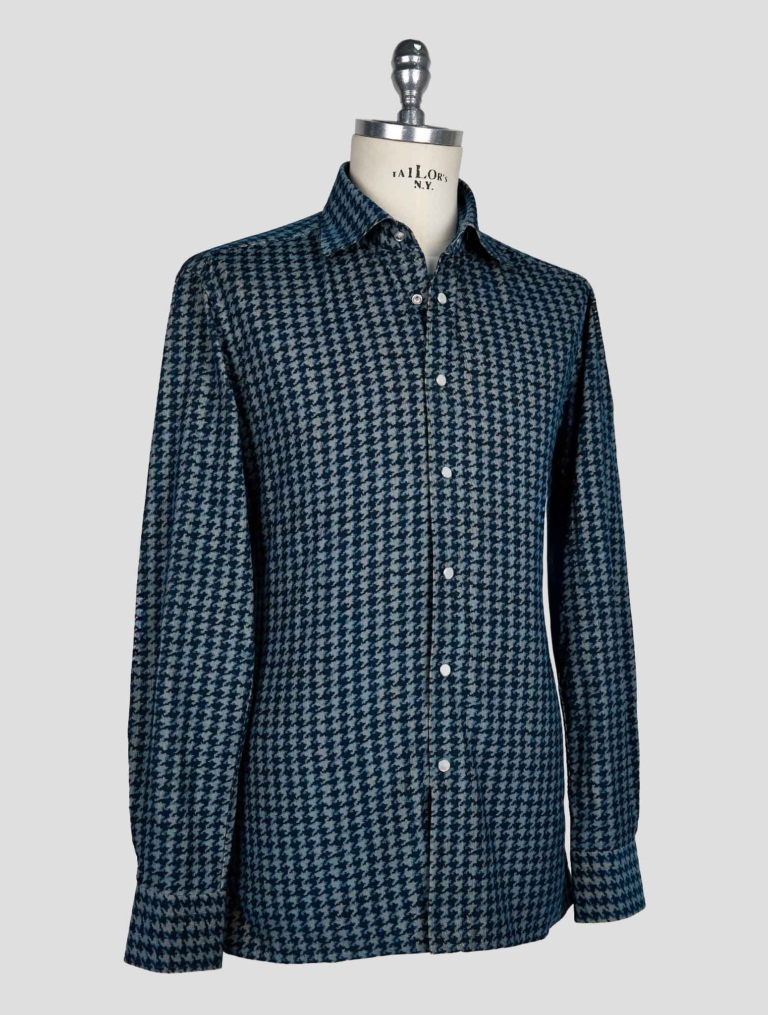 KITON BLUE BEIGE COTTON SHIRT