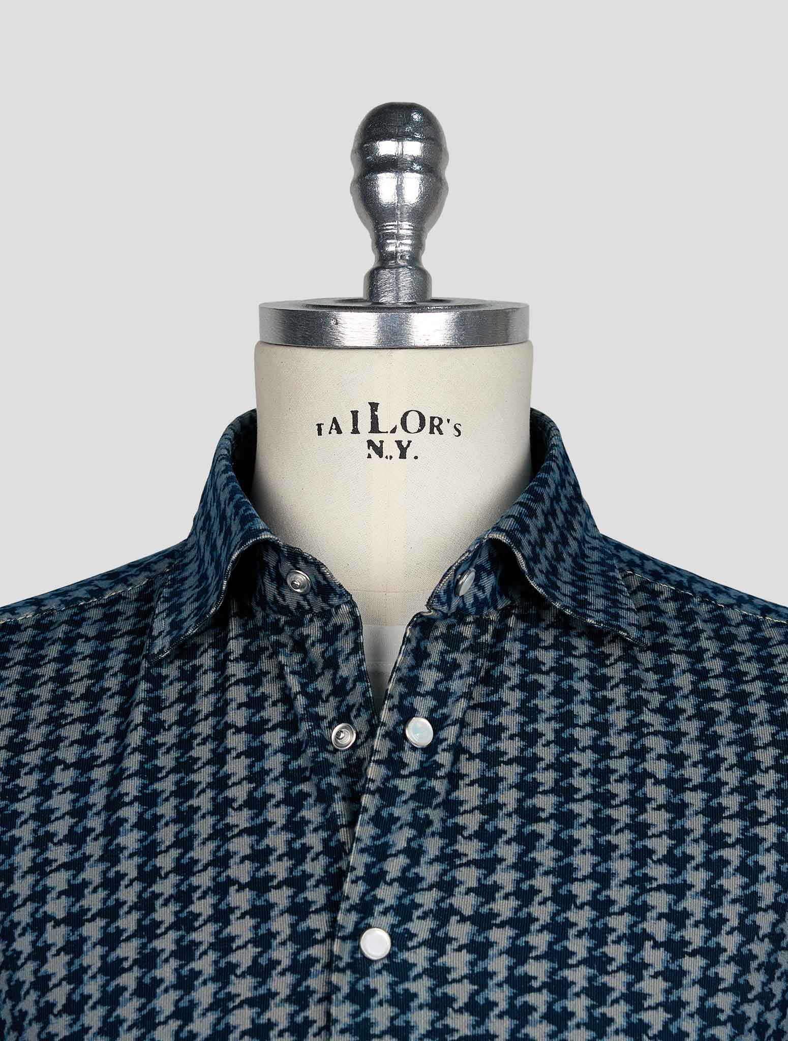 KITON BLUE BEIGE COTTON SHIRT