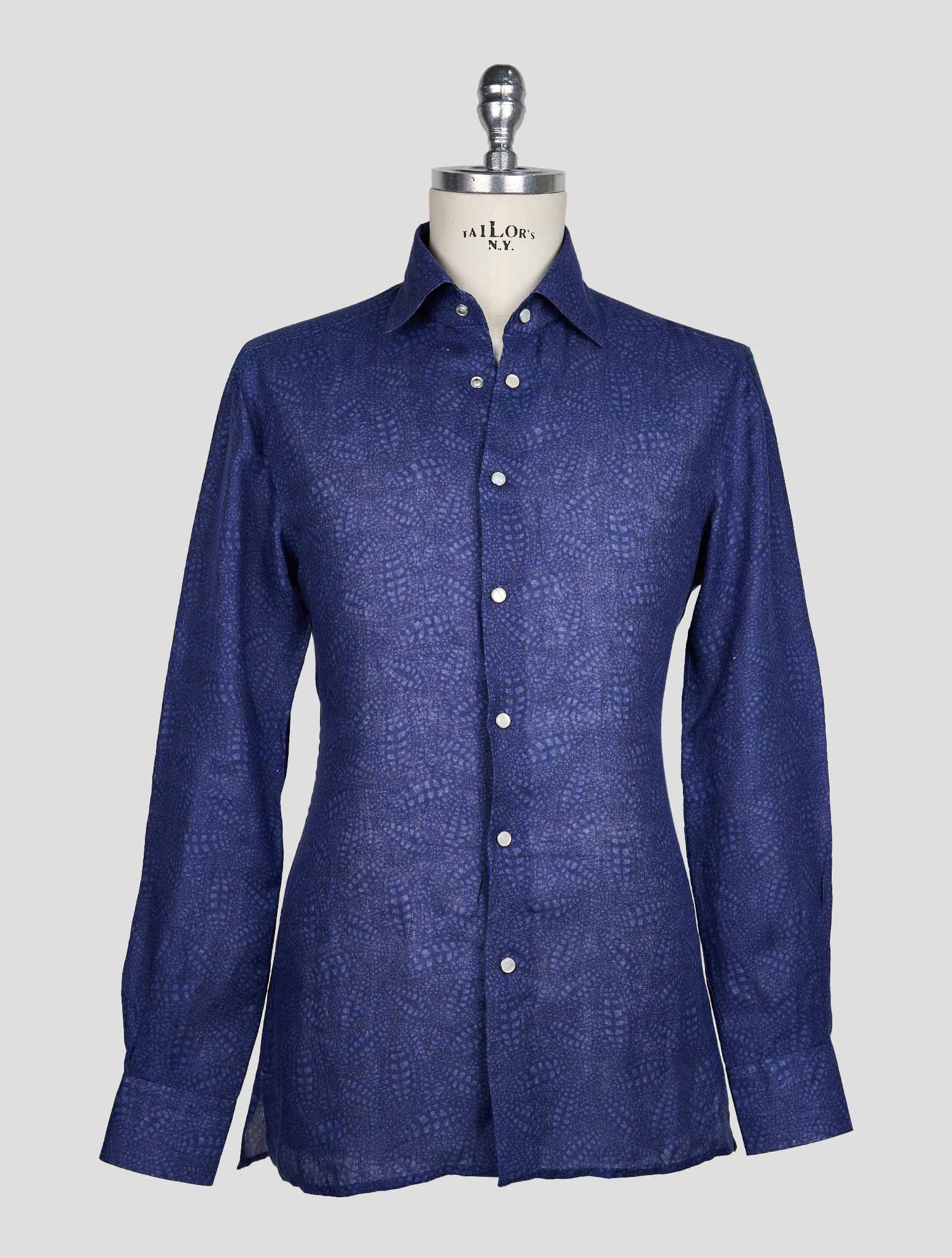 KITON BLUE LIGHT BLUE LINEN SHIRT