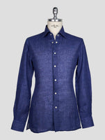 KITON BLUE LIGHT BLUE LINEN SHIRT