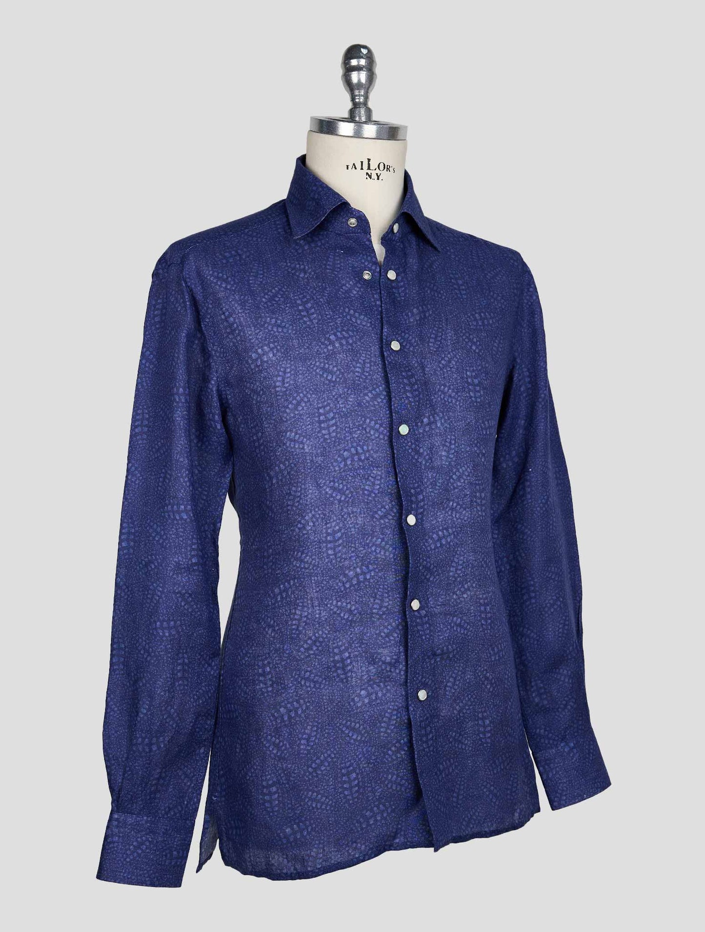 KITON BLUE LIGHT BLUE LINEN SHIRT