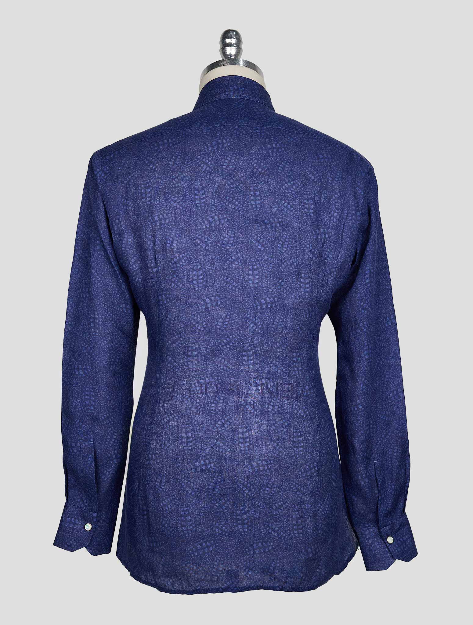 KITON BLUE LIGHT BLUE LINEN SHIRT