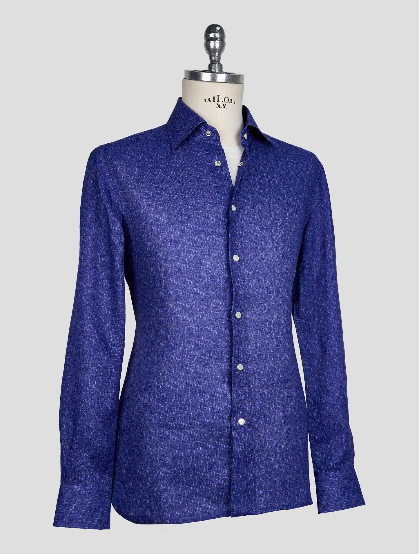 KITON BLUE LIGHT BLUE LINEN SHIRT
