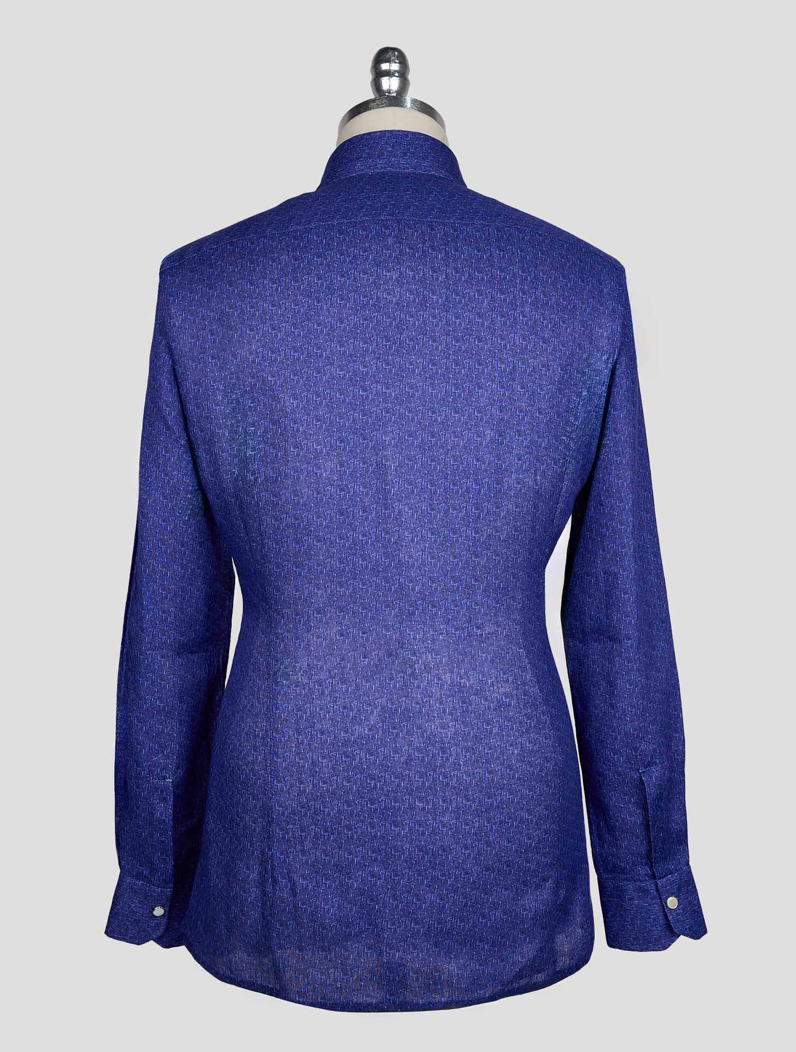 KITON BLUE LIGHT BLUE LINEN SHIRT