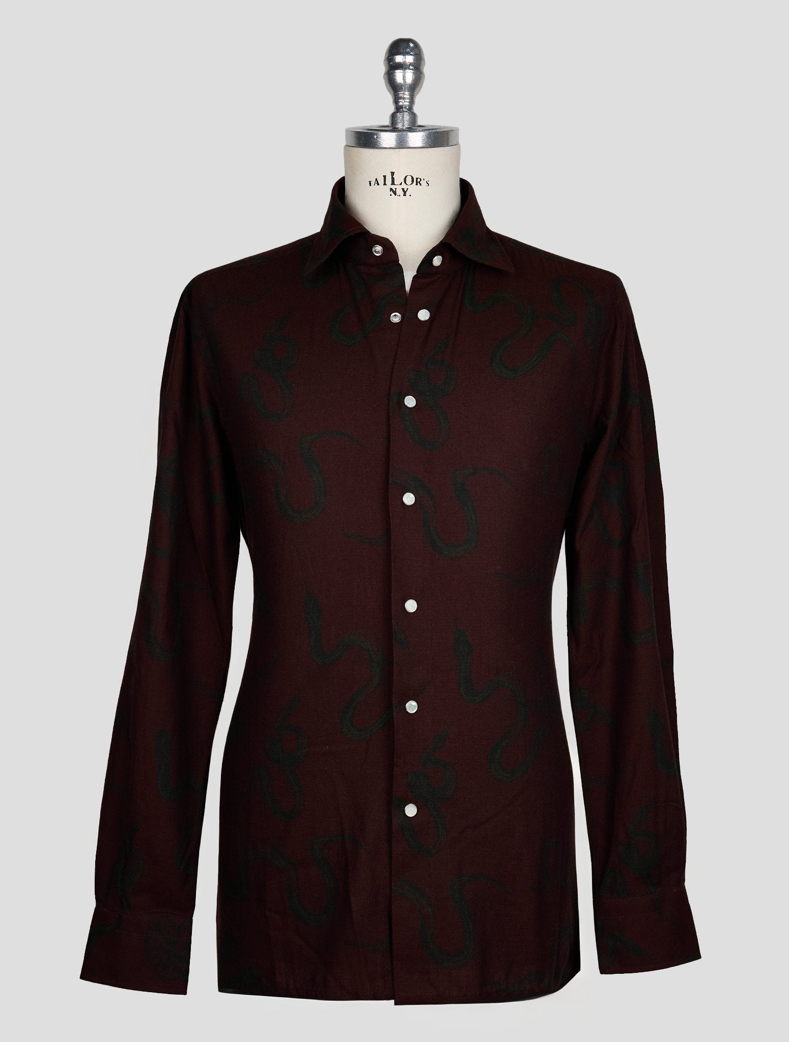 KITON BURGUNDY DARK GREEN COTTON SHIRT