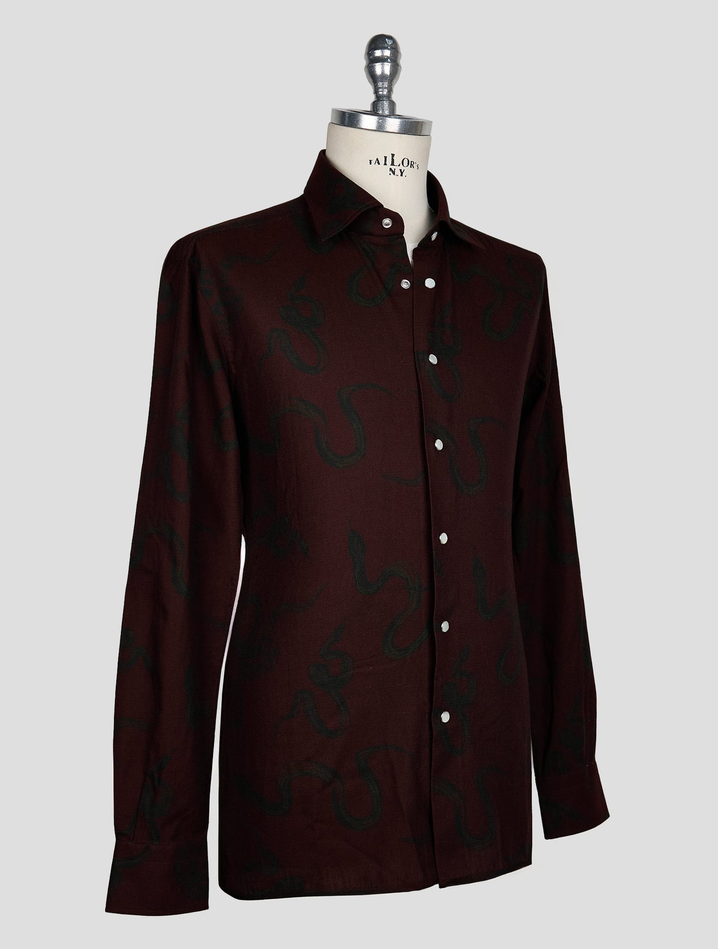 KITON BURGUNDY DARK GREEN COTTON SHIRT