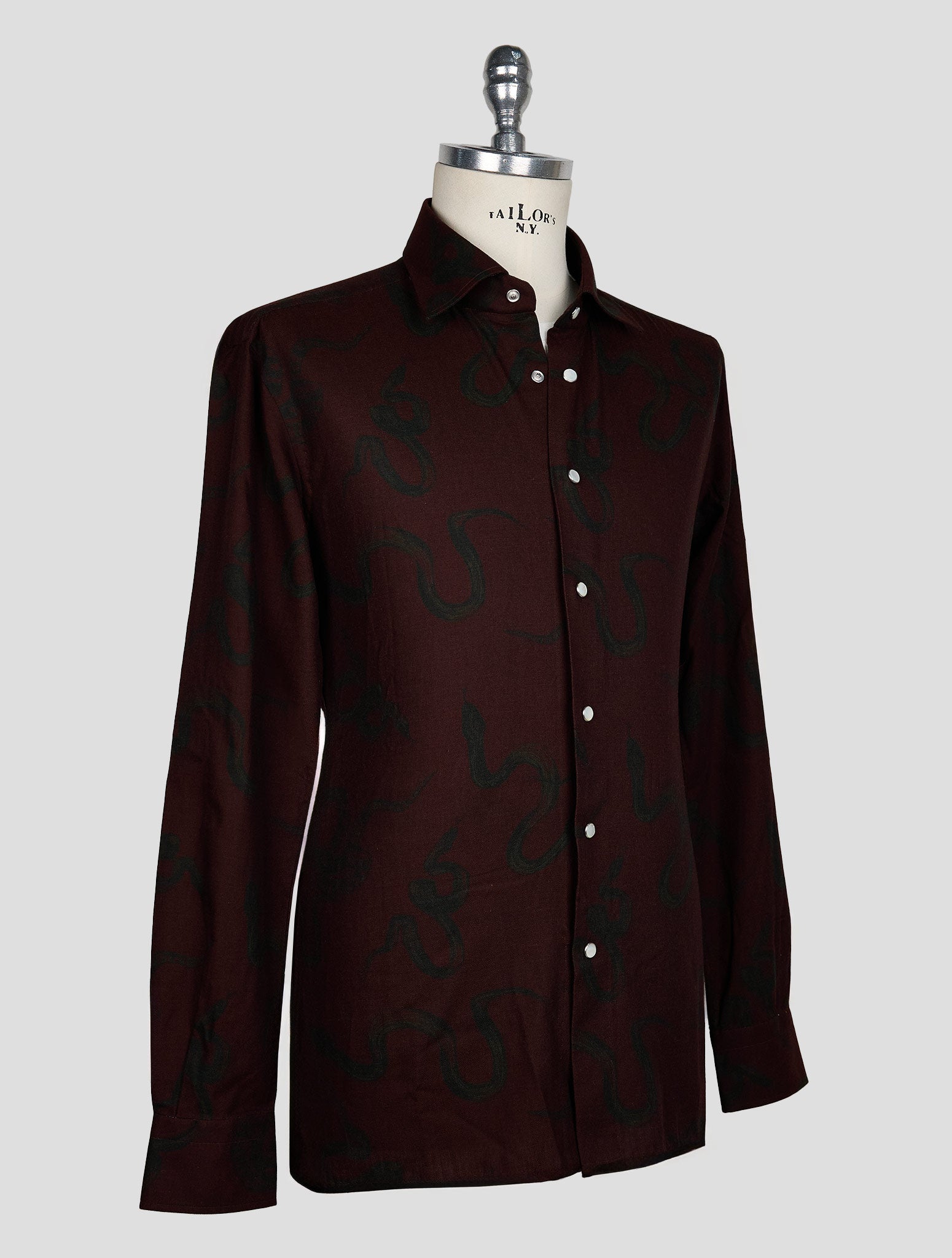 KITON BURGUNDY DARK GREEN COTTON SHIRT